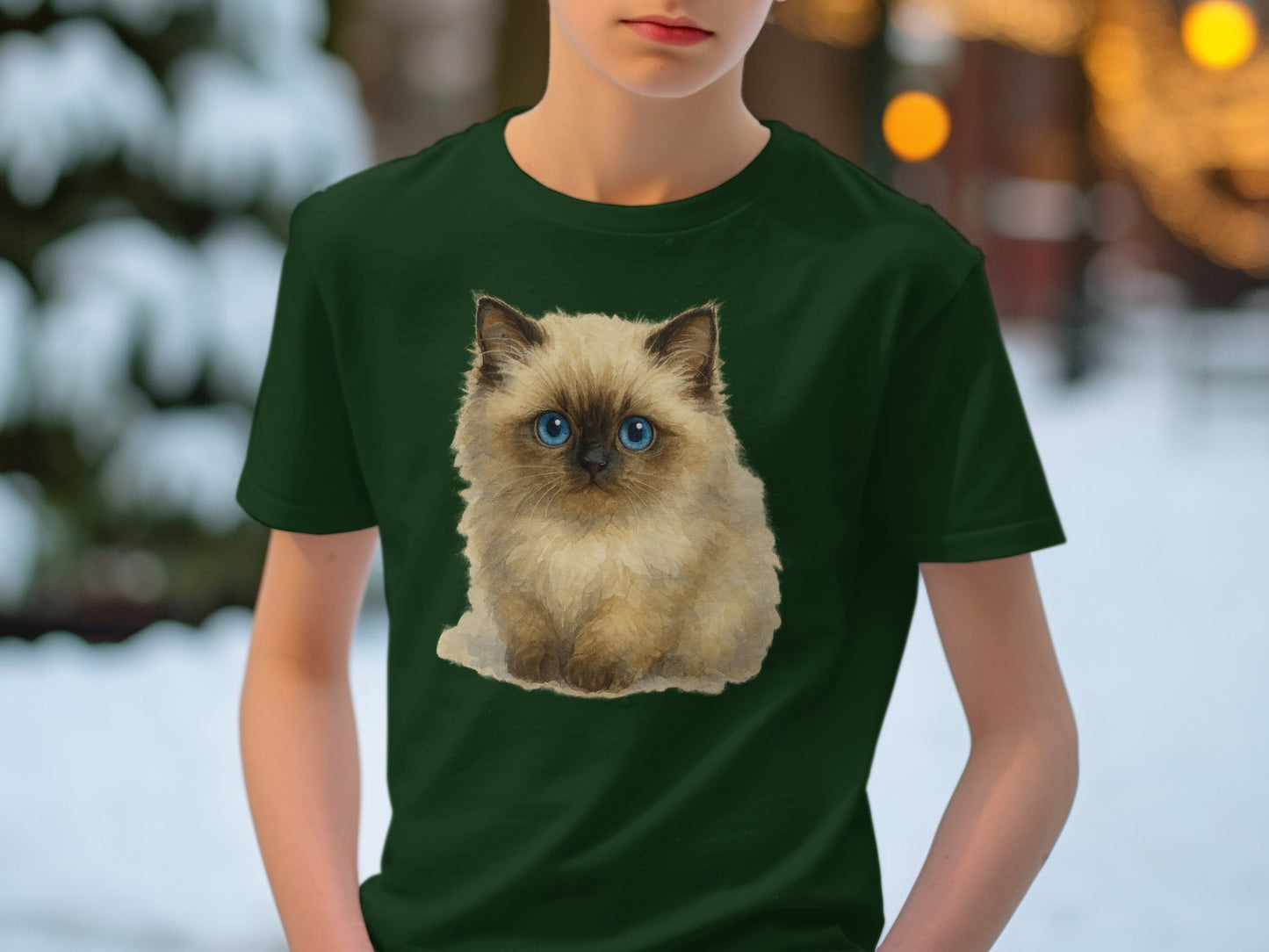 Adorable Fluffy Blue-Eyed Kitten Graphic Print T-Shirt product