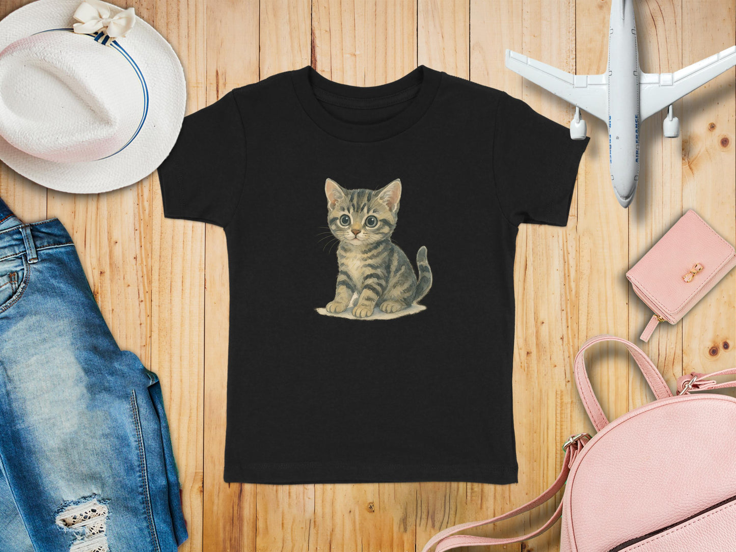 Cute Kitten Print on Black Kids T-Shirt product