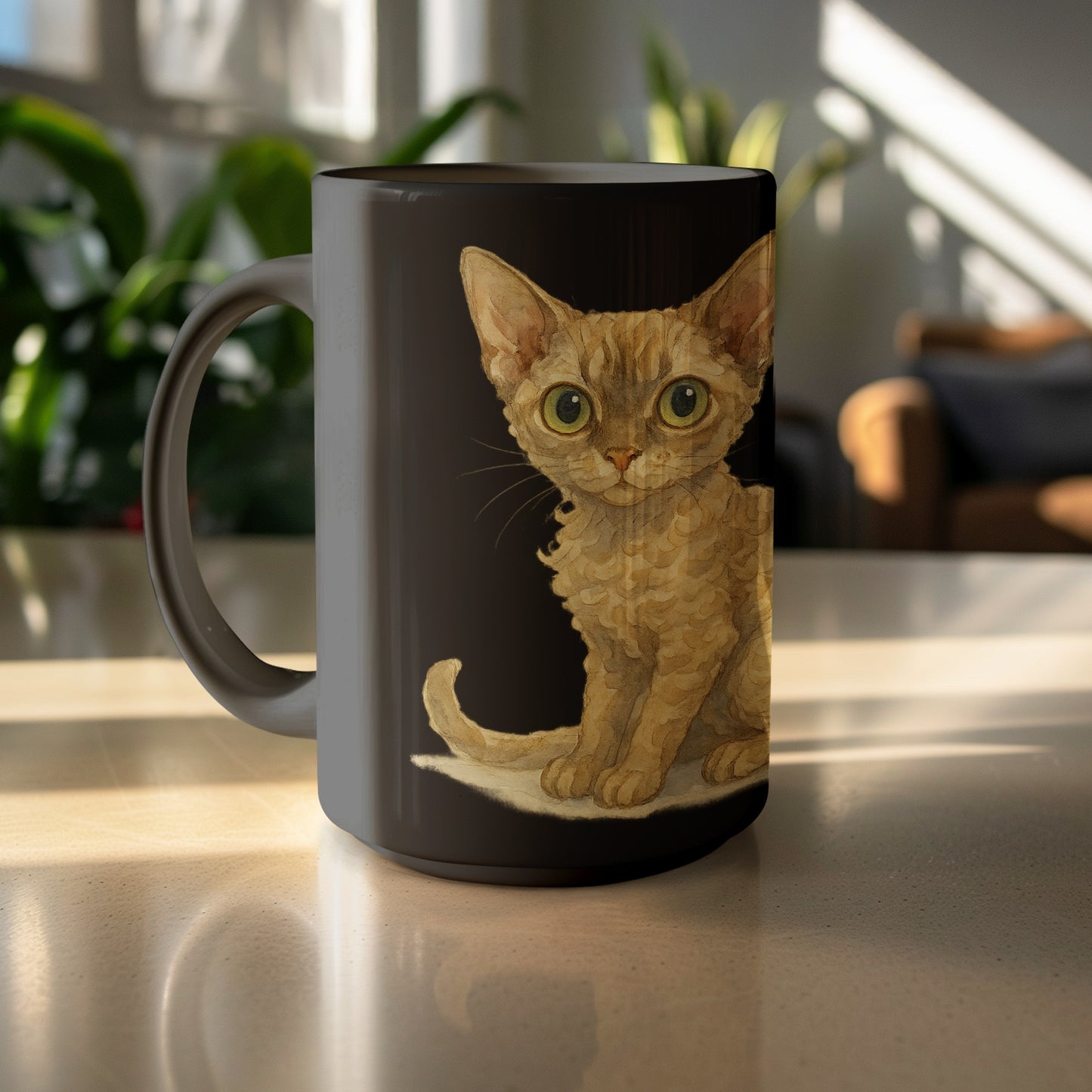 Adorable Kitten Illustration On Black Mug product