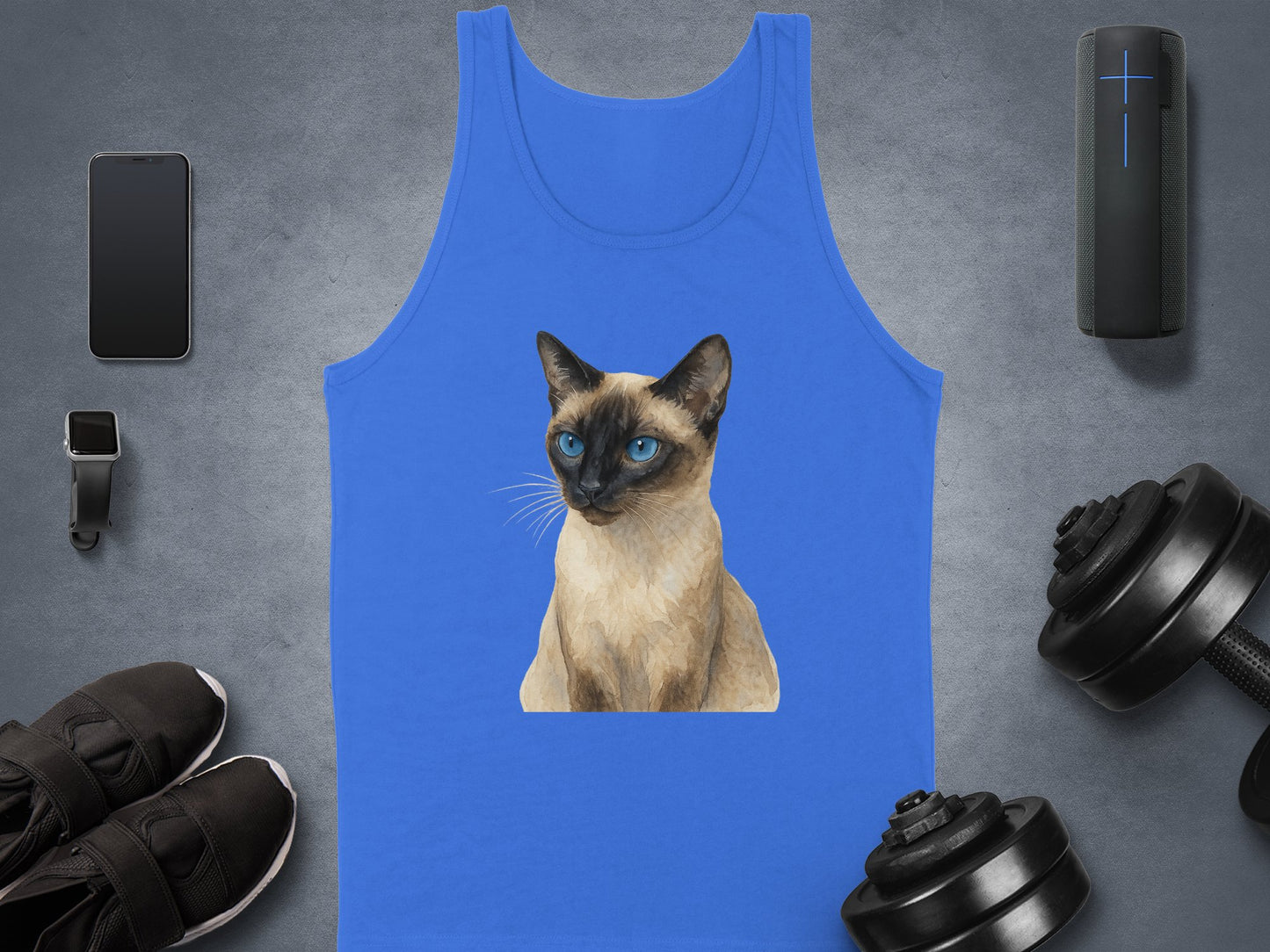 Blue Tank Top Featuring Siamese Cat Graphic product