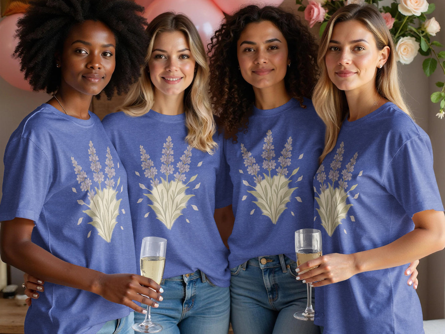 Lavender Floral Elegant Design on Blue Shirt product
