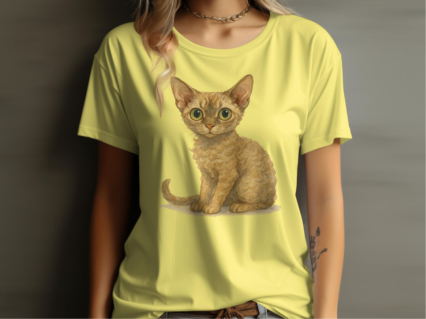 Cute Cat Print on Yellow Tee Shirt product type