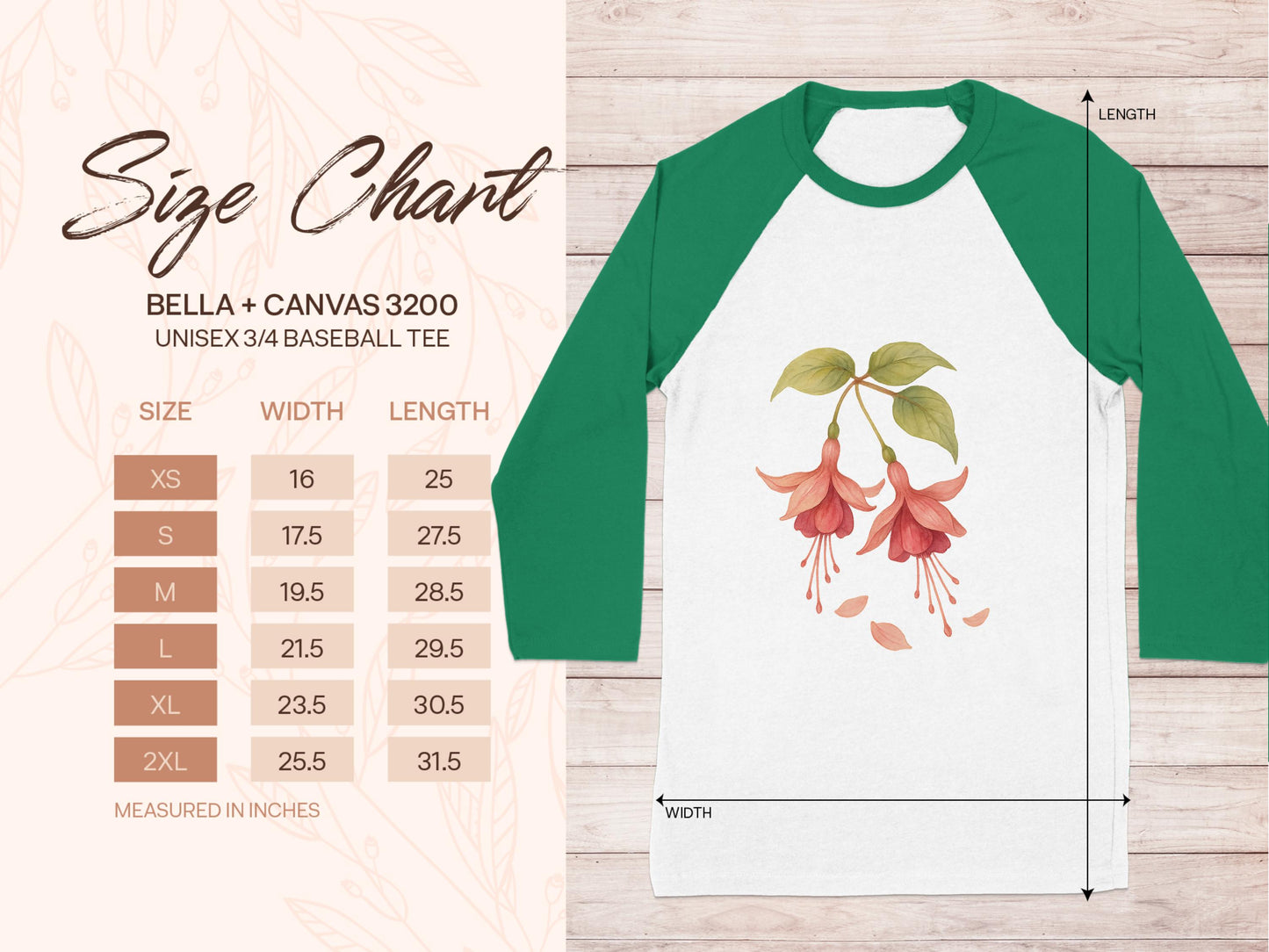 Floral Design Unisex 3/4 Raglan Baseball Tee product