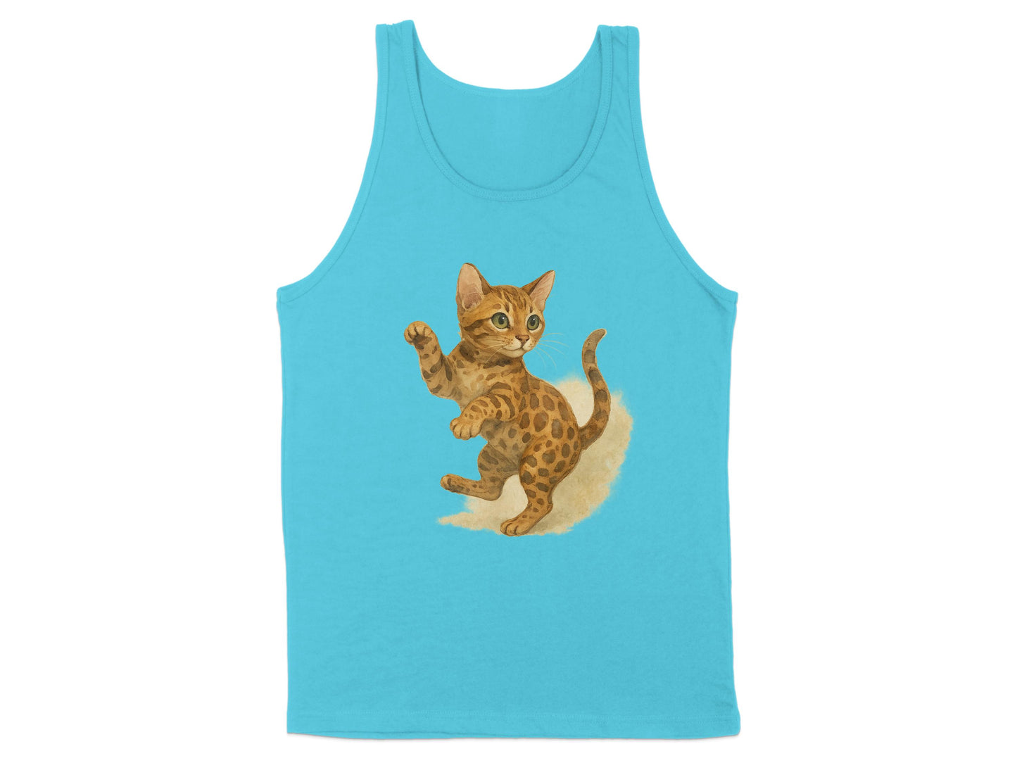 Playful Leopard Print Kitten Blue Tank Top product
