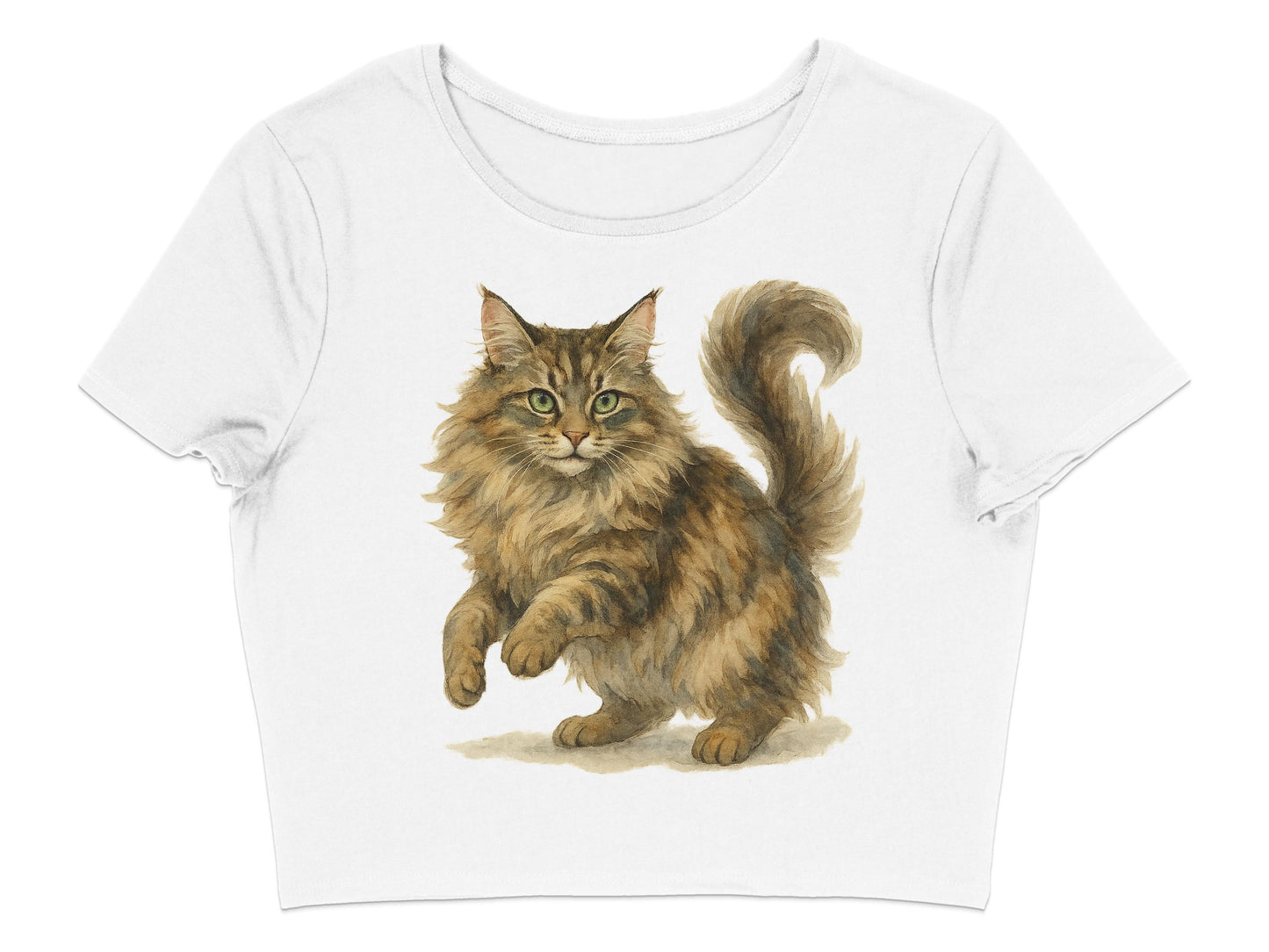 Adorable Fluffy Cat Print Casual Crop Top product type