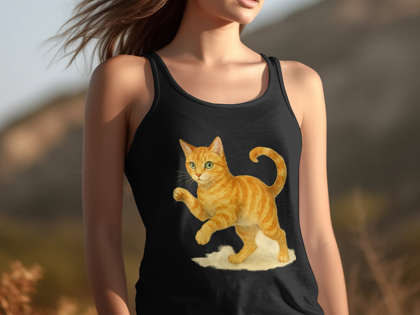 Playful Orange Cat Cute Design Women's Tank Top product type