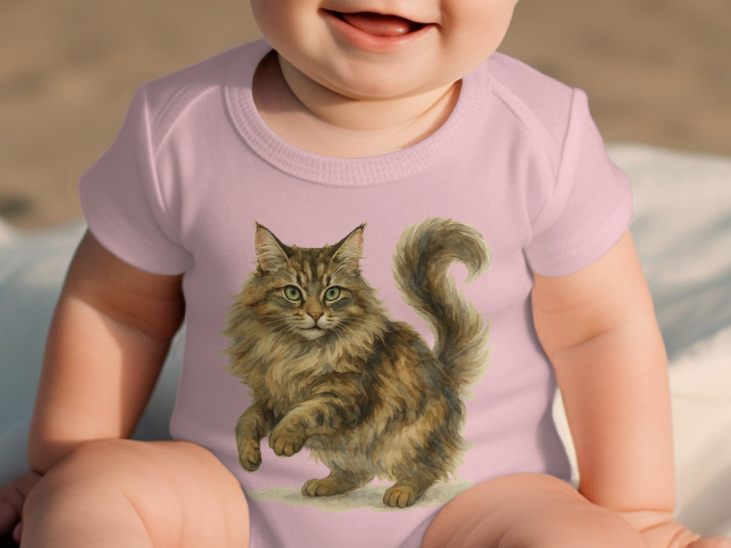 Cute Fluffy Cat Design on Baby Clothing product
