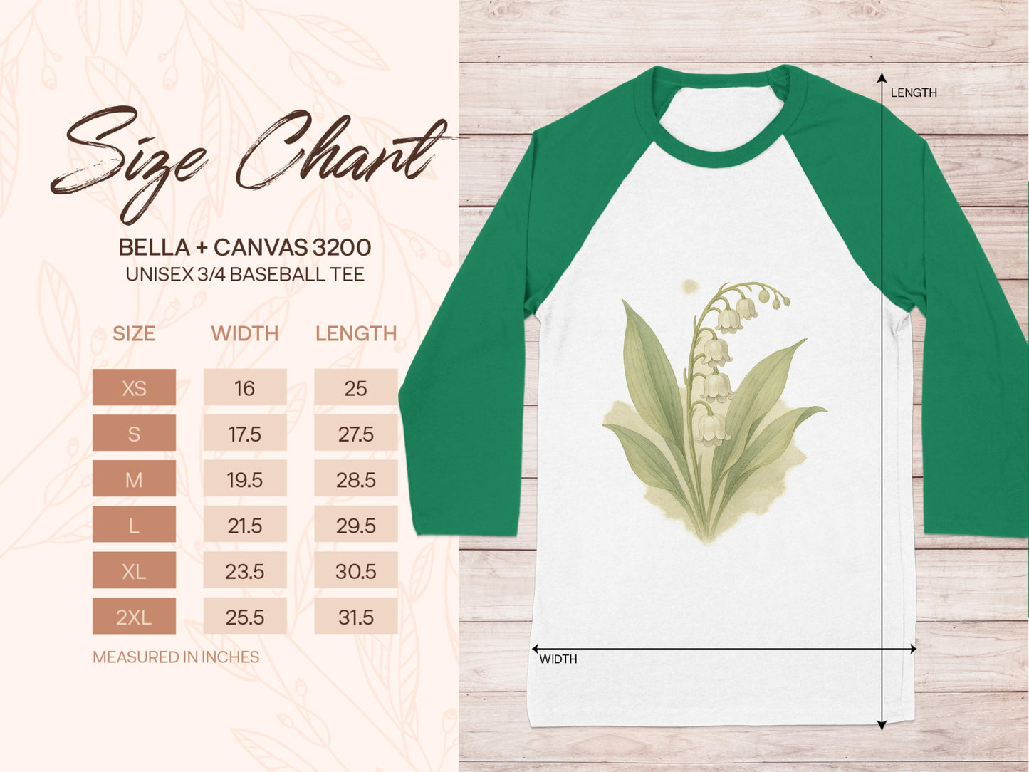 Lily Design Size Chart Unisex 3/4 Raglan Baseball product