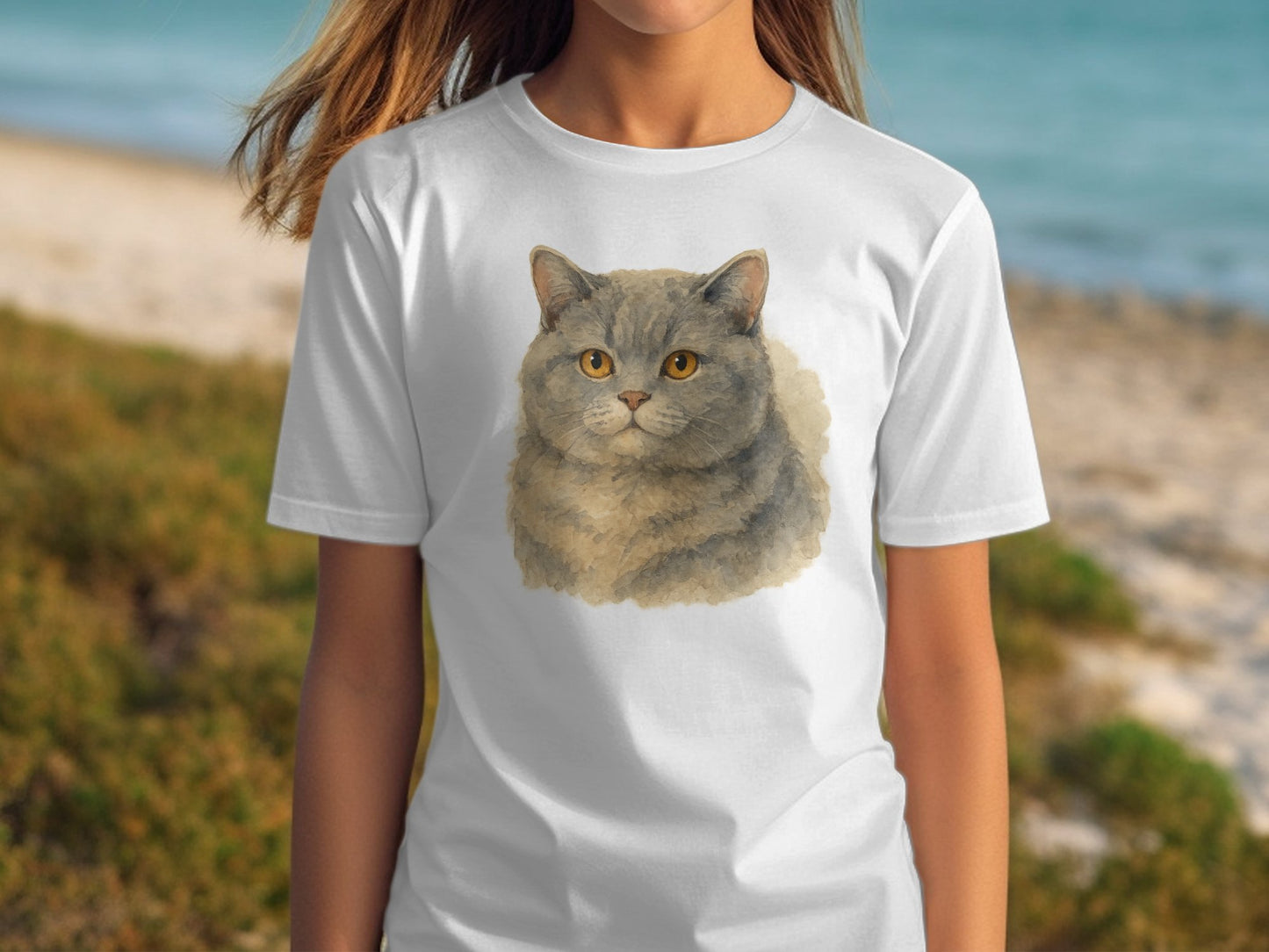 Cute Cat Face Graphic Printed White T-shirt product type