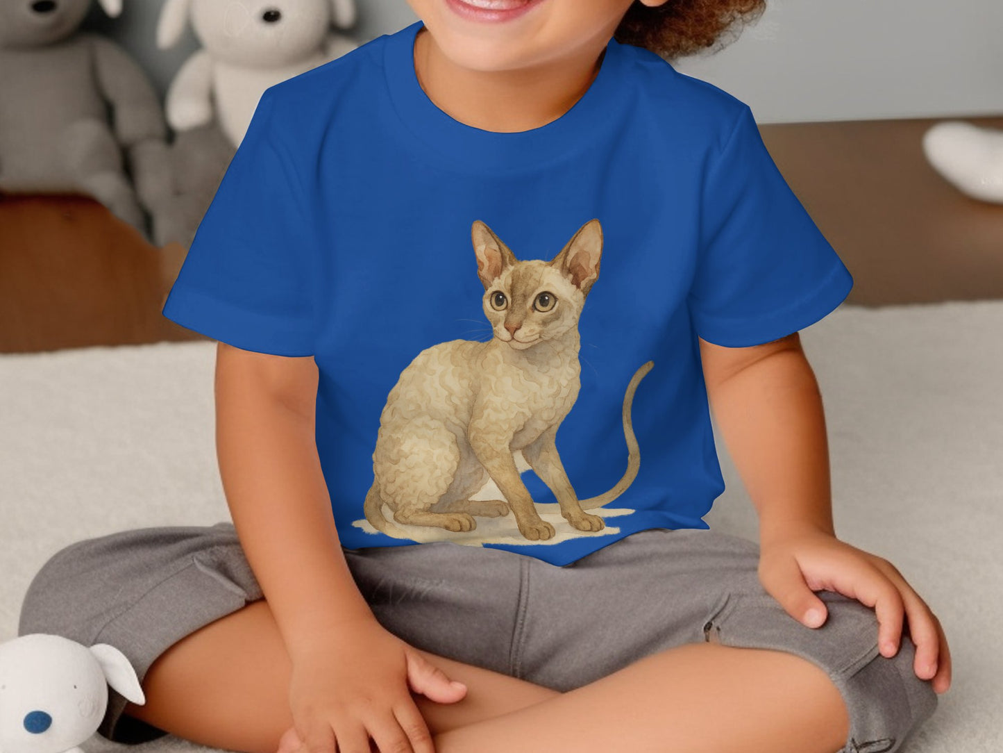 Cute Blue T-Shirt with Cat Print for Kids Product