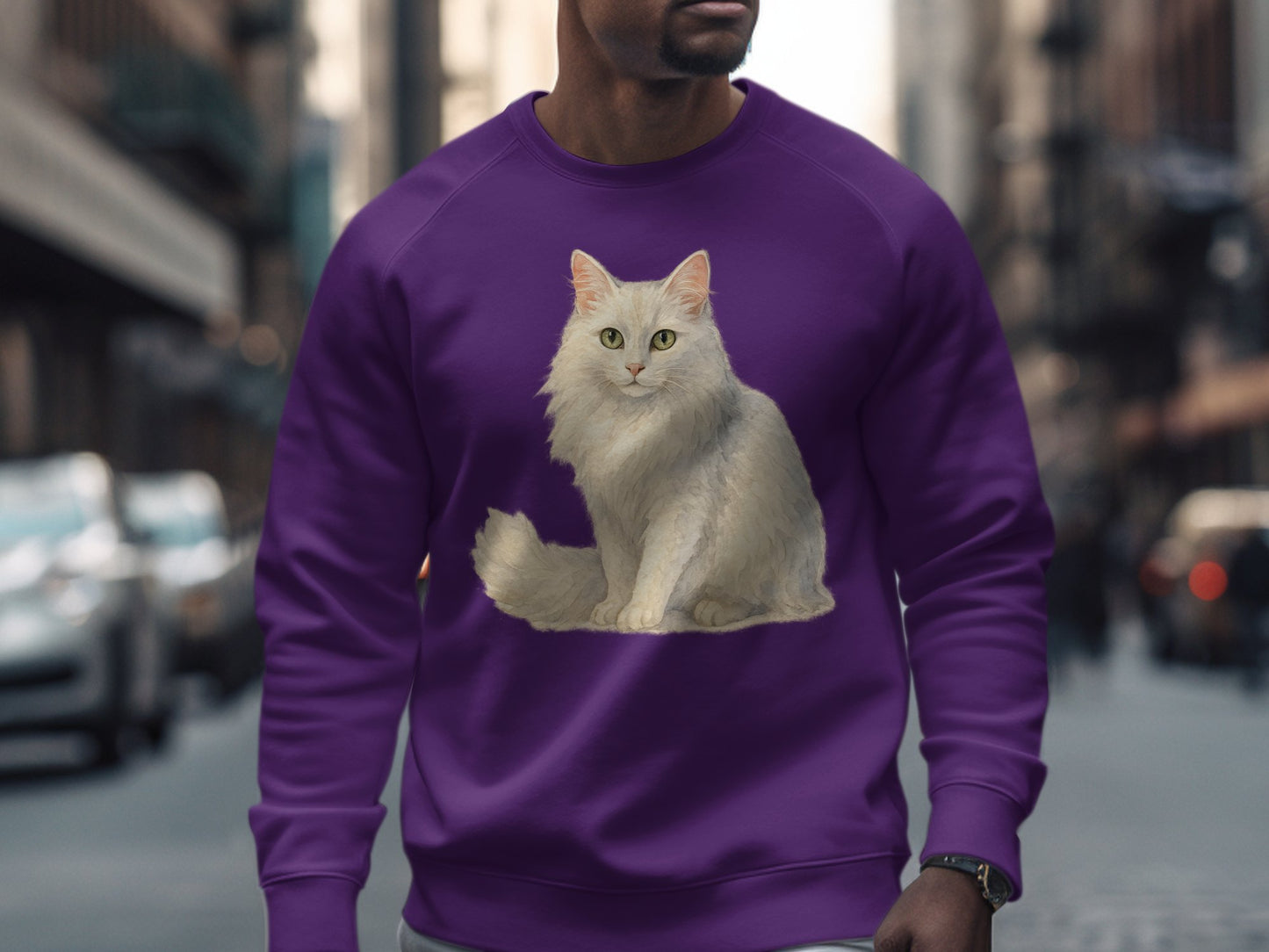 White Cat Print Purple Sweatshirt product type