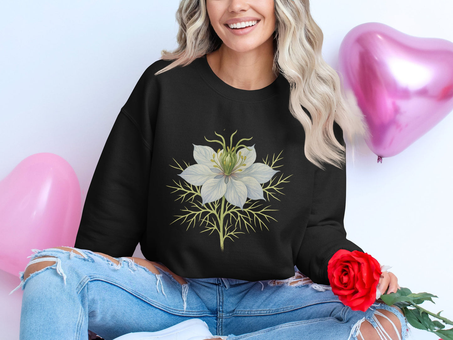 Floral Graphic Black Pullover Relaxed Fit Sweatshirt product