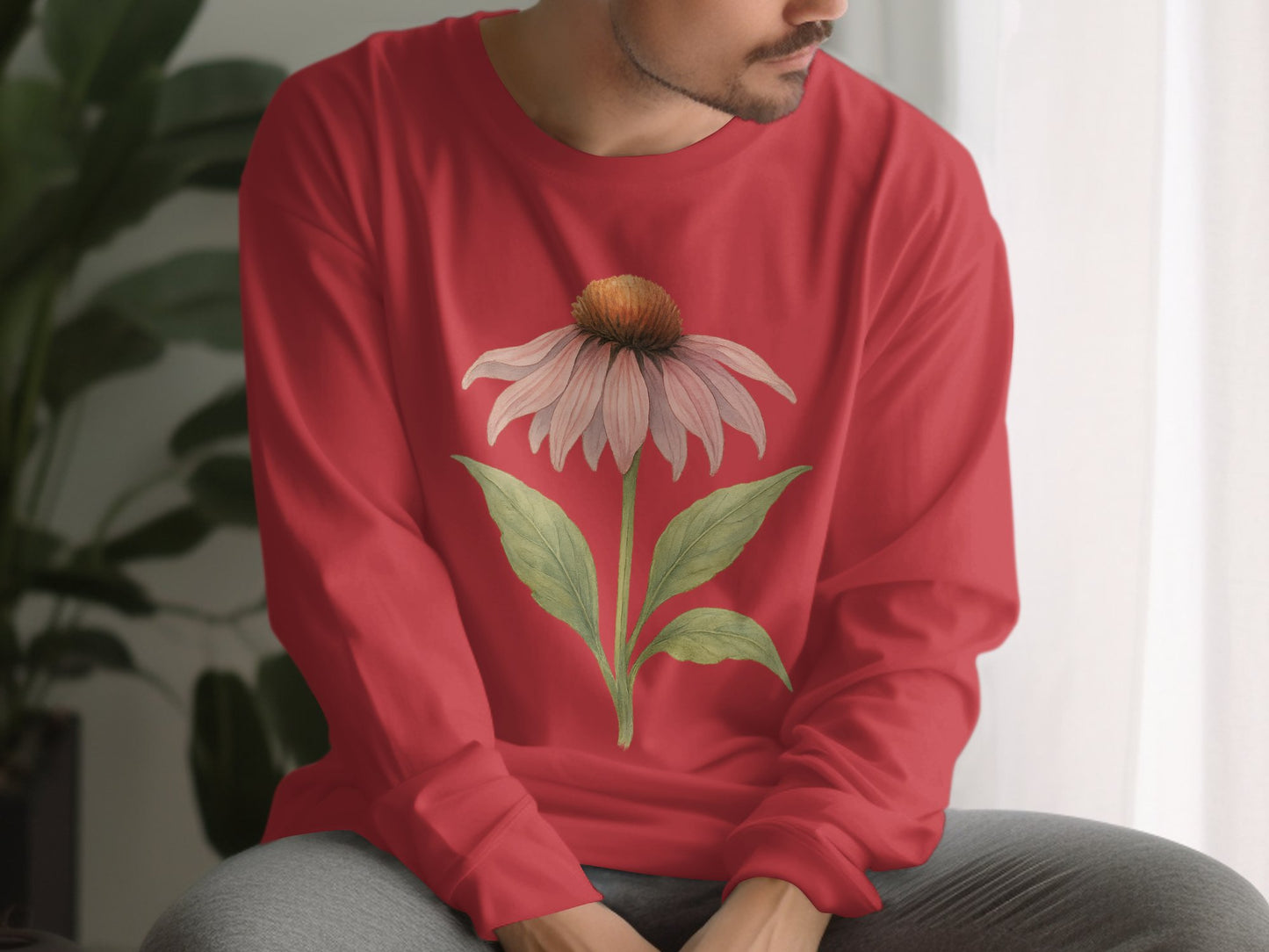 Vibrant Red Long Sleeve Shirt with Floral Design product