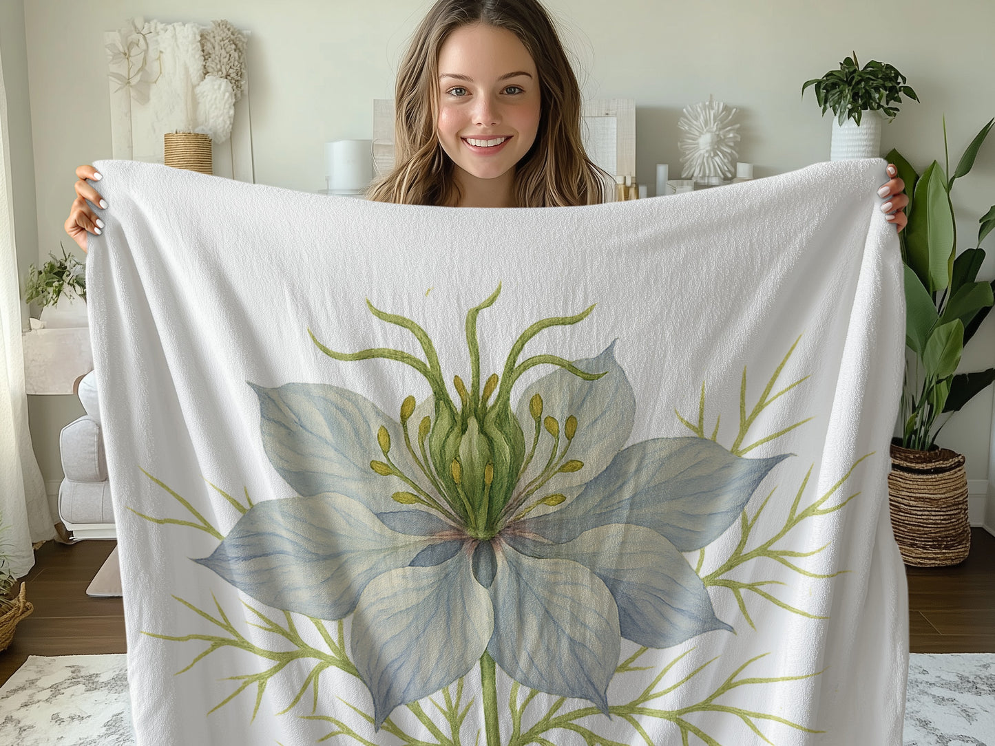 Large Floral Design White Throw Blanket product type