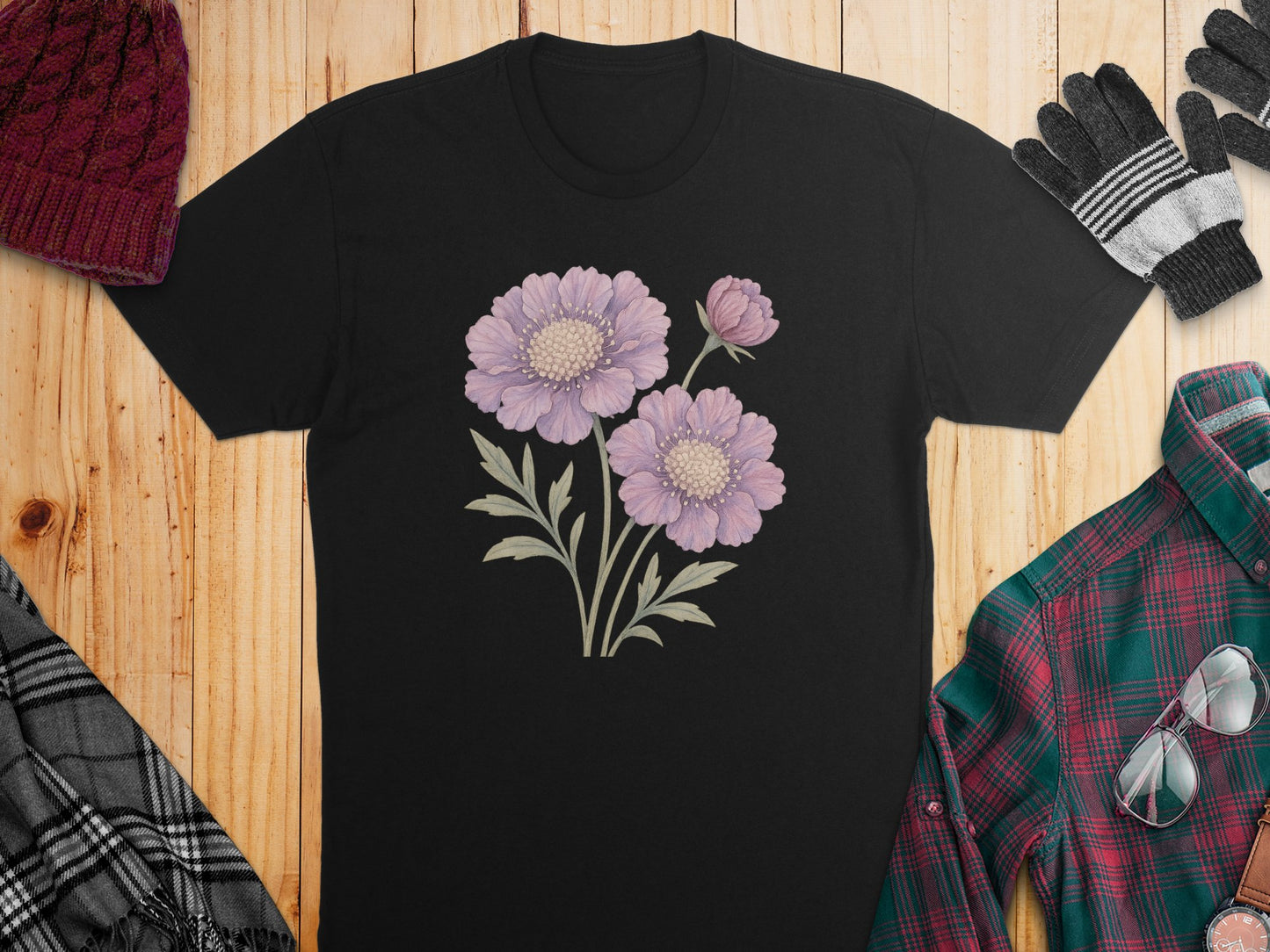 Beautiful Floral Design on Black Tee product type