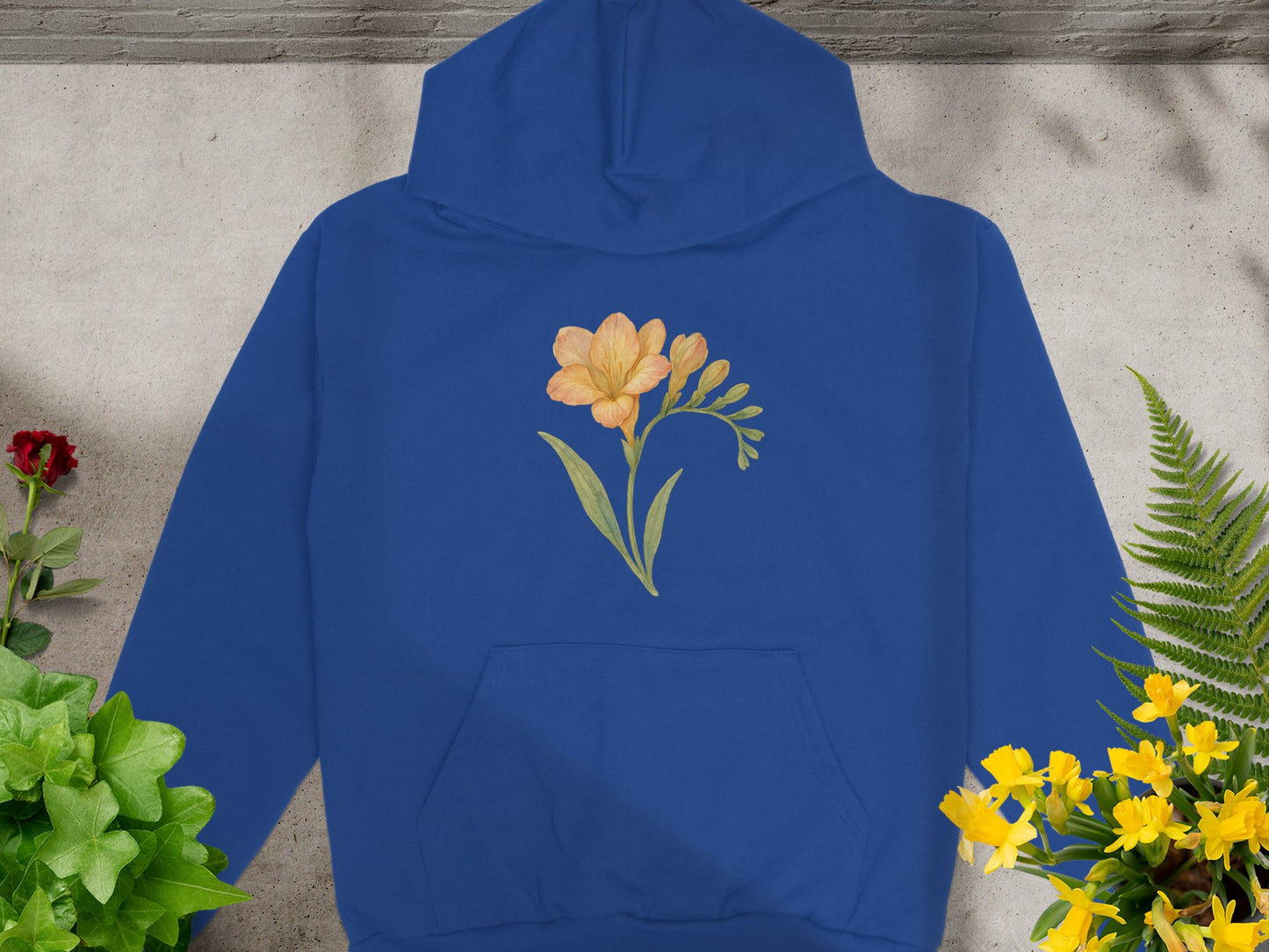 Beautiful Blue Hoodie with Elegant Floral Design product type