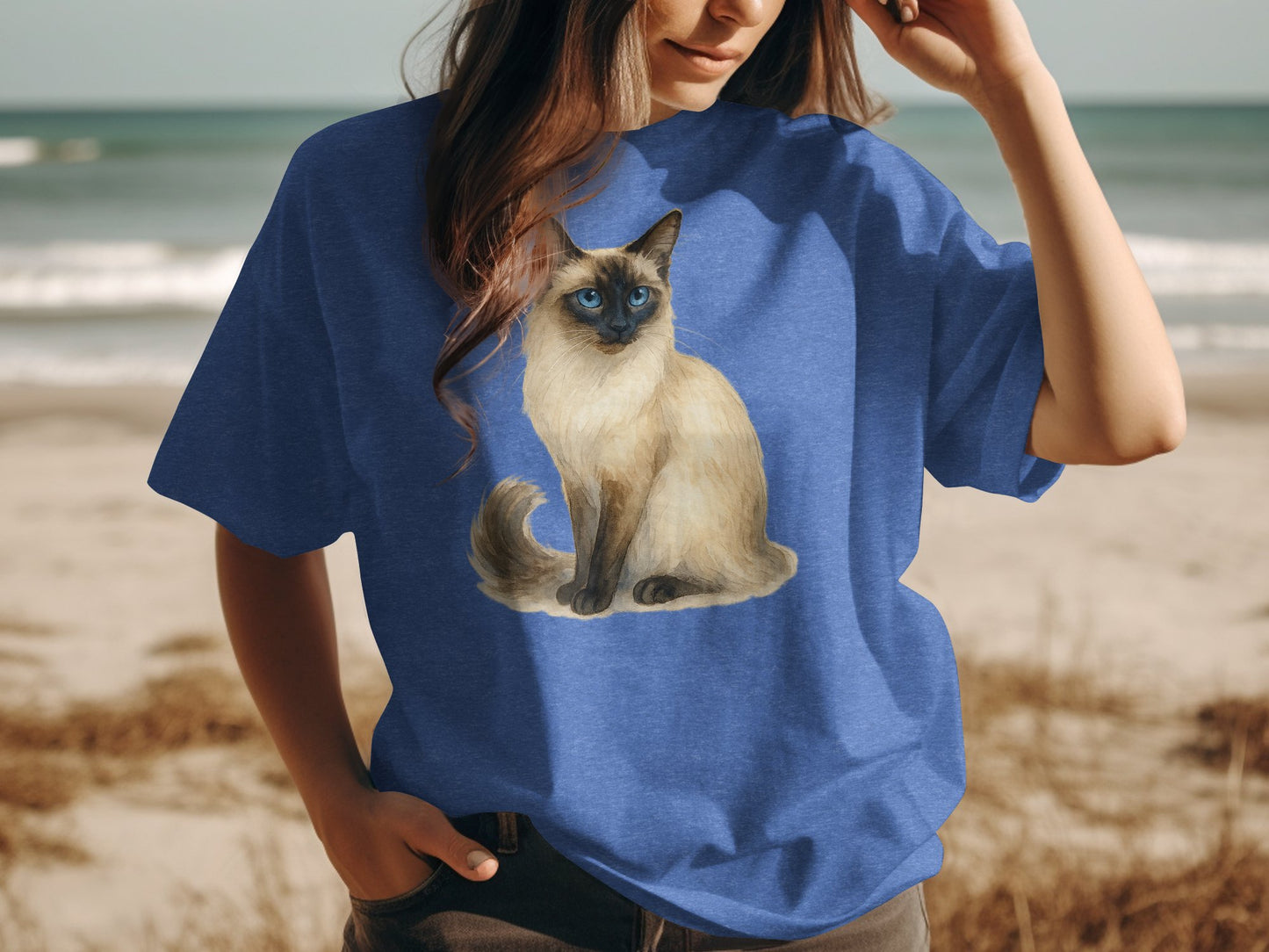 Stylish Casual T-shirt with Blue-Eyed Cat Print product type