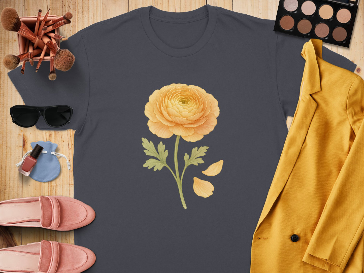 Yellow Floral Graphic Design on Dark Grey Shirt product