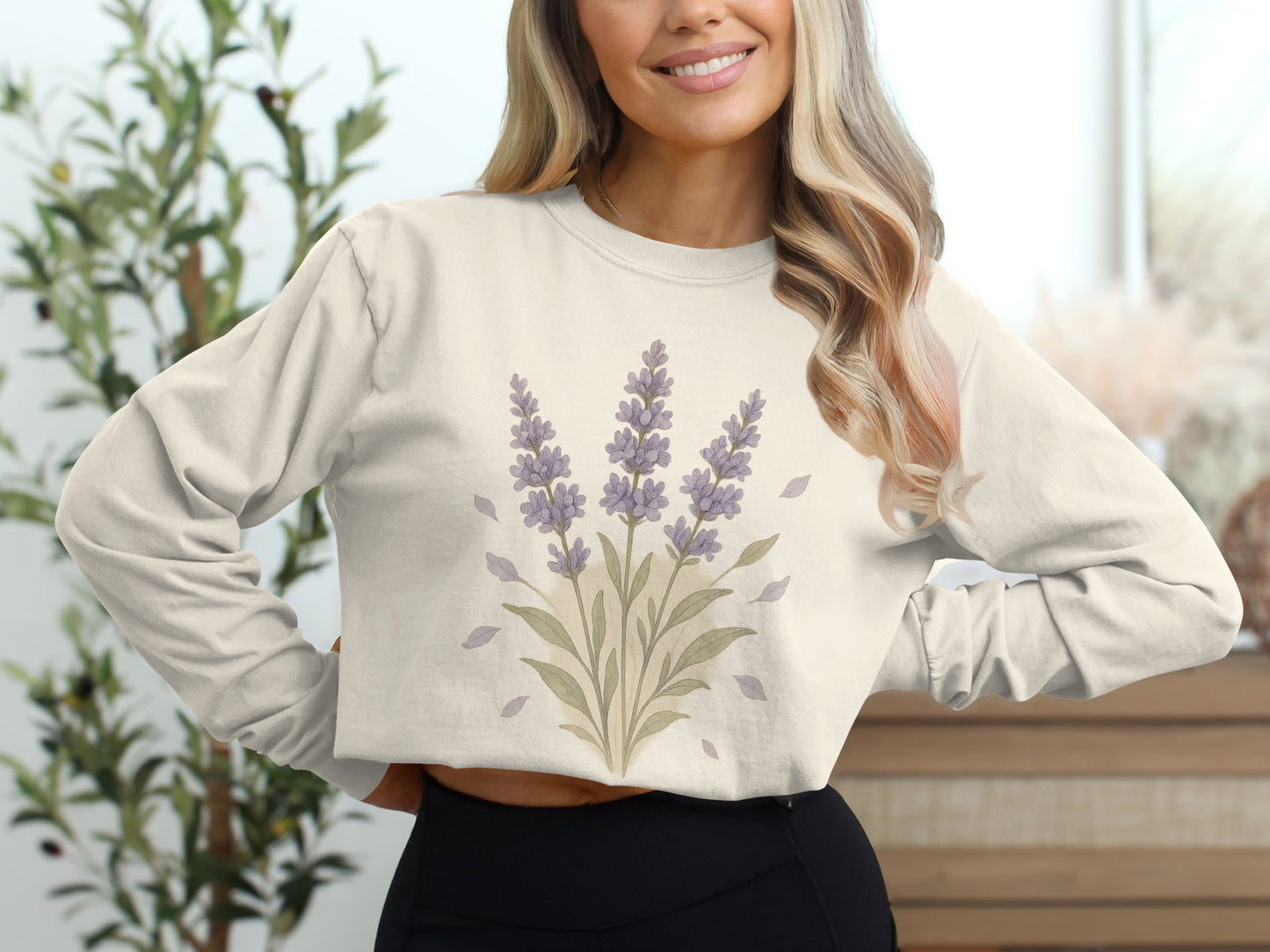 Lavender Floral Design on White Apparel product type