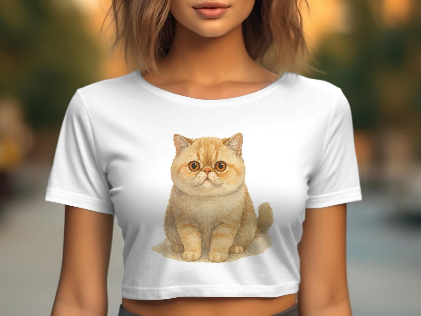 Cute Cat Print Cropped Tee Shirt Casual Wear product