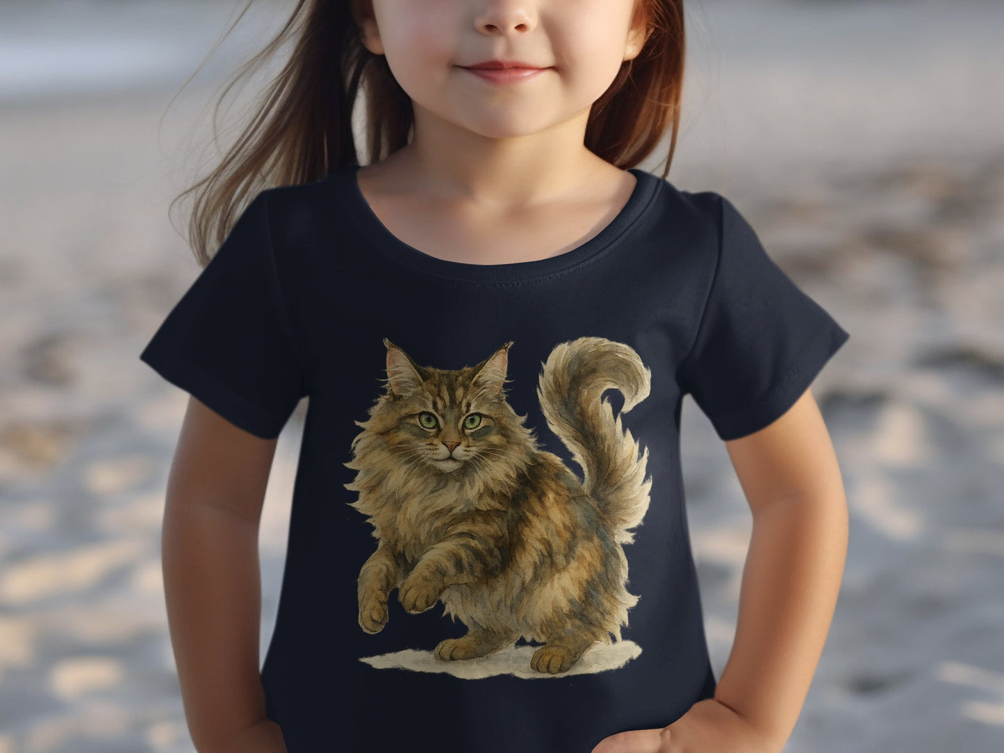 Cute Fluffy Cat Printed Short Sleeve Kids T-Shirt product type