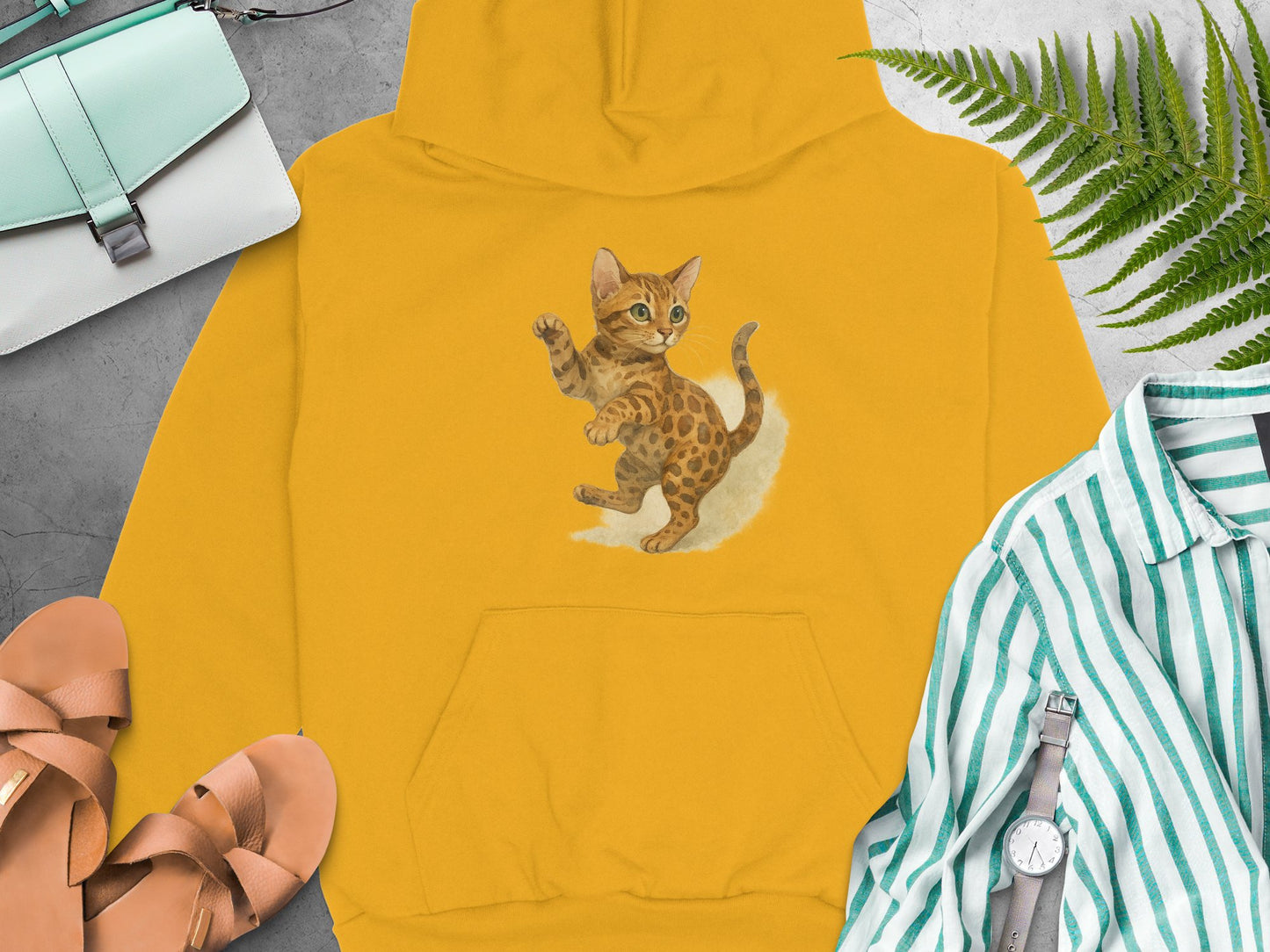 Cute Bengal Cat Print Hoodie for Casual Style product
