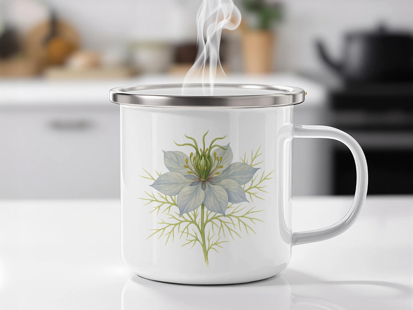 Beautiful Floral Design White Enamel Mug Coffee Cup product
