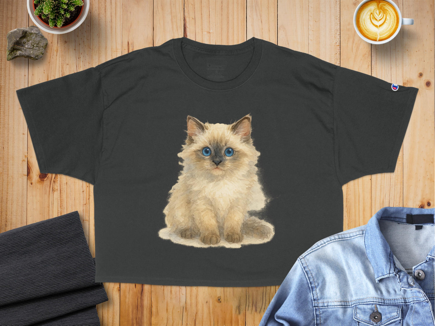 Cute Fluffy Kitten Art on Black T-shirt product