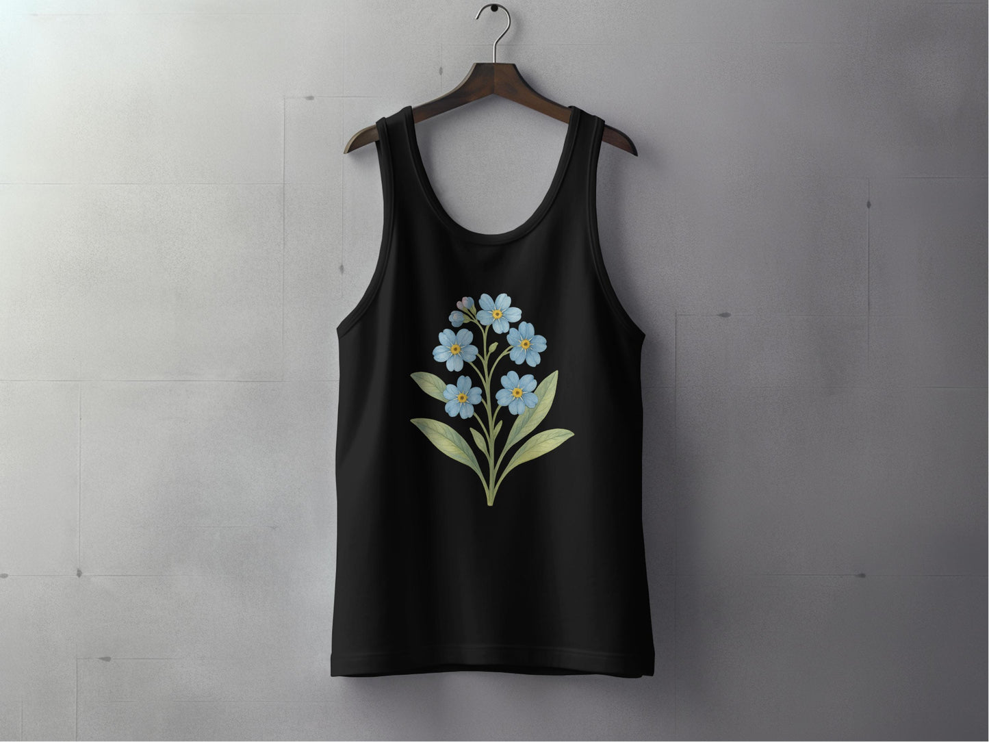Elegant Black Tank Top with Blue Floral Design product