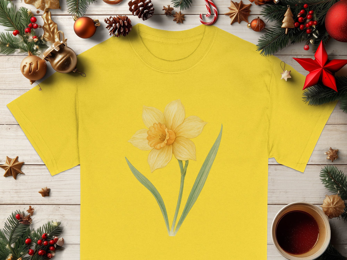 Bright Yellow Shirt with Daffodil Print T-shirt product