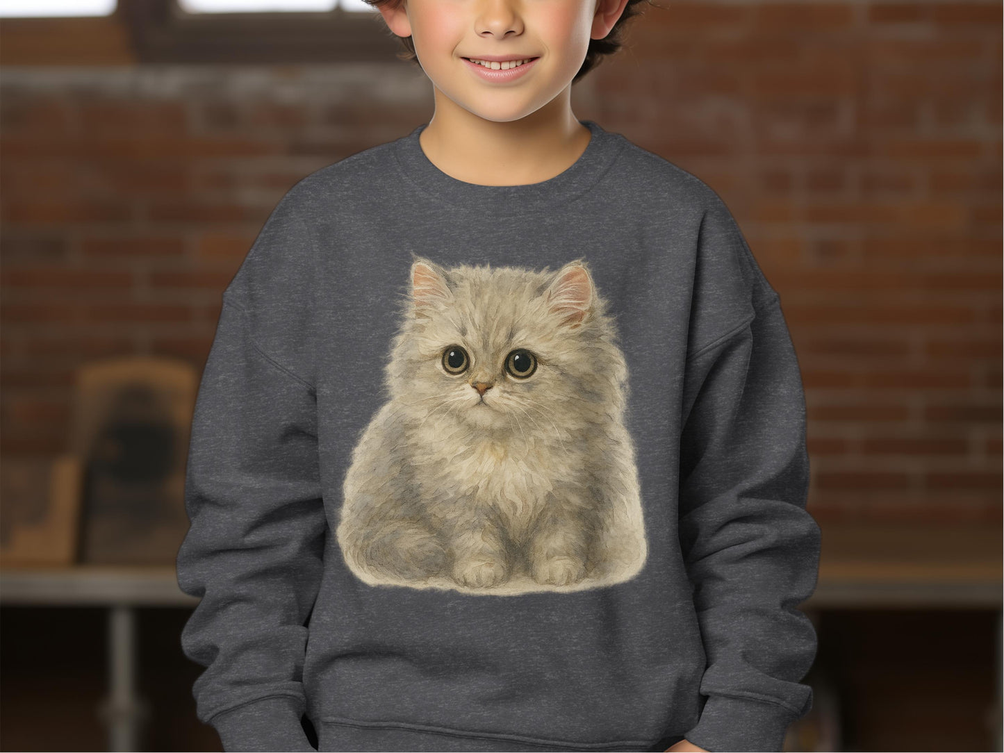 Cute Fluffy Kitten Print on Grey Sweatshirt product