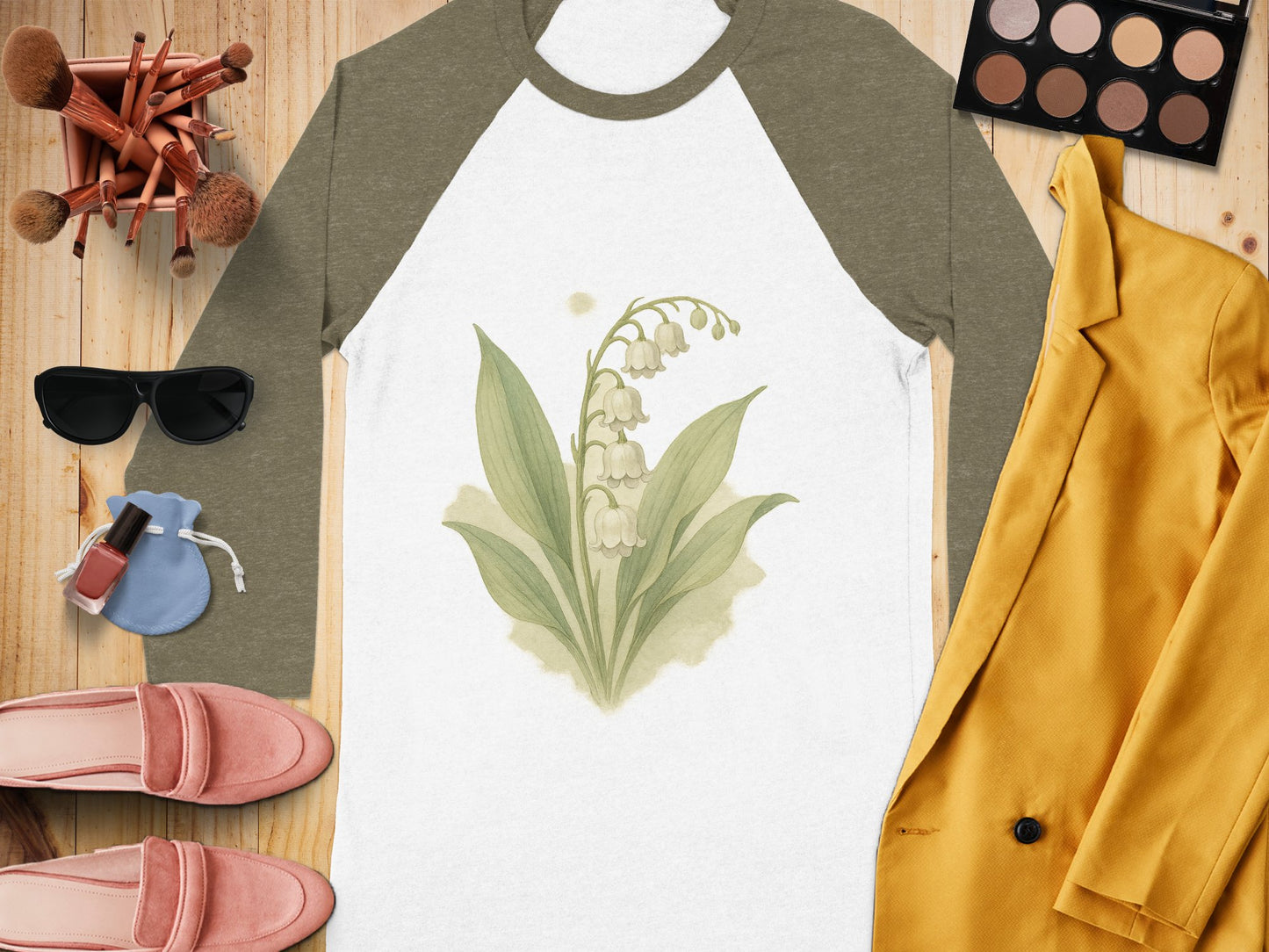 Stylish Lily of the Valley Print Raglan Shirt product type
