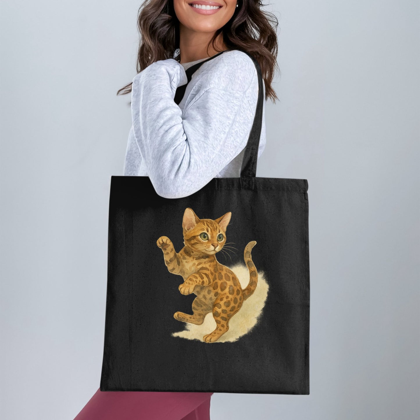 Cute Playful Leopard Kitten Print Tote Bag product type