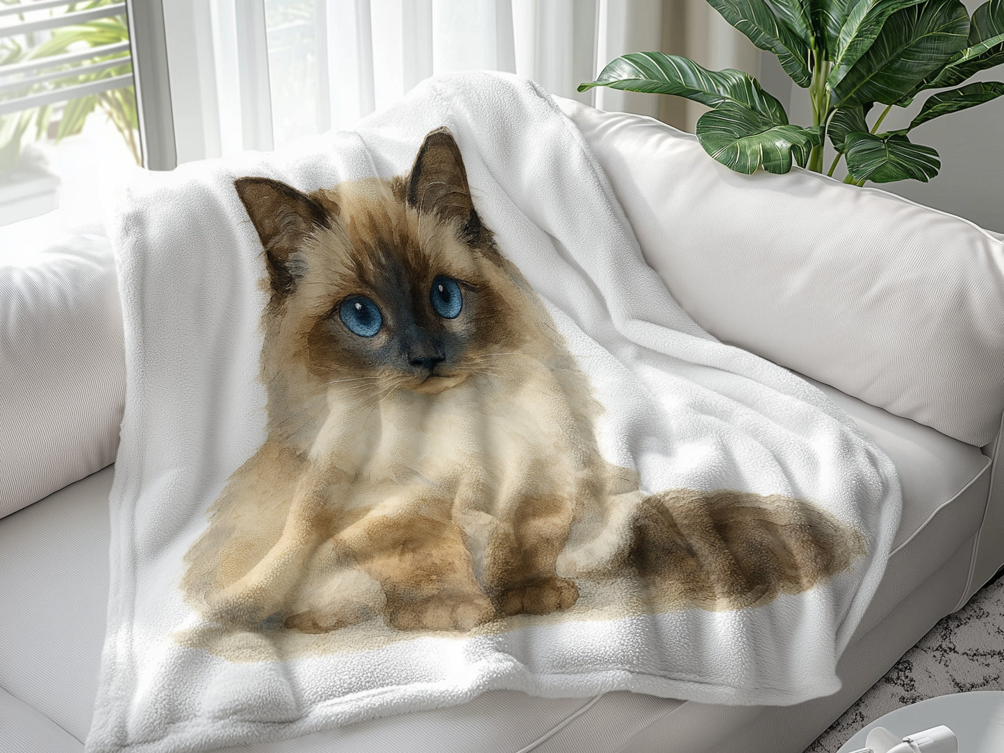 Ragdoll Cat Blankets, Watercolor Cat Art, Blue Eyed Cat Blanket, Cute Cat Lover Gift, Pet Portrait Blanket, Cozy Cat Illustration