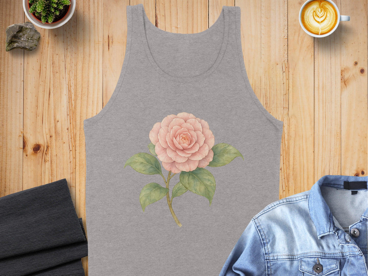 Elegant Floral Design on Gray Sleeveless Shirt product type