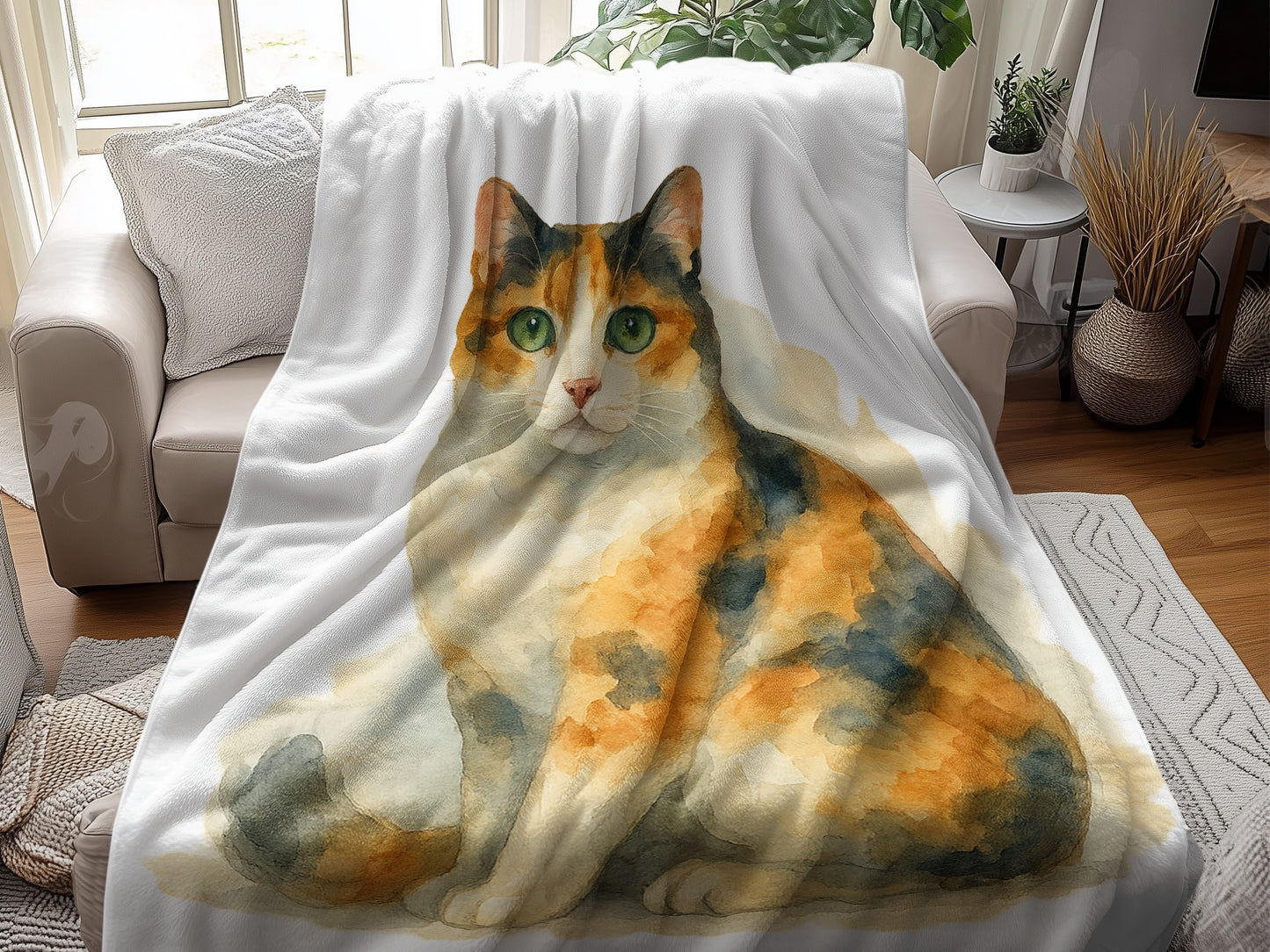 Cozy Calico Cat Watercolor Print Blanket product