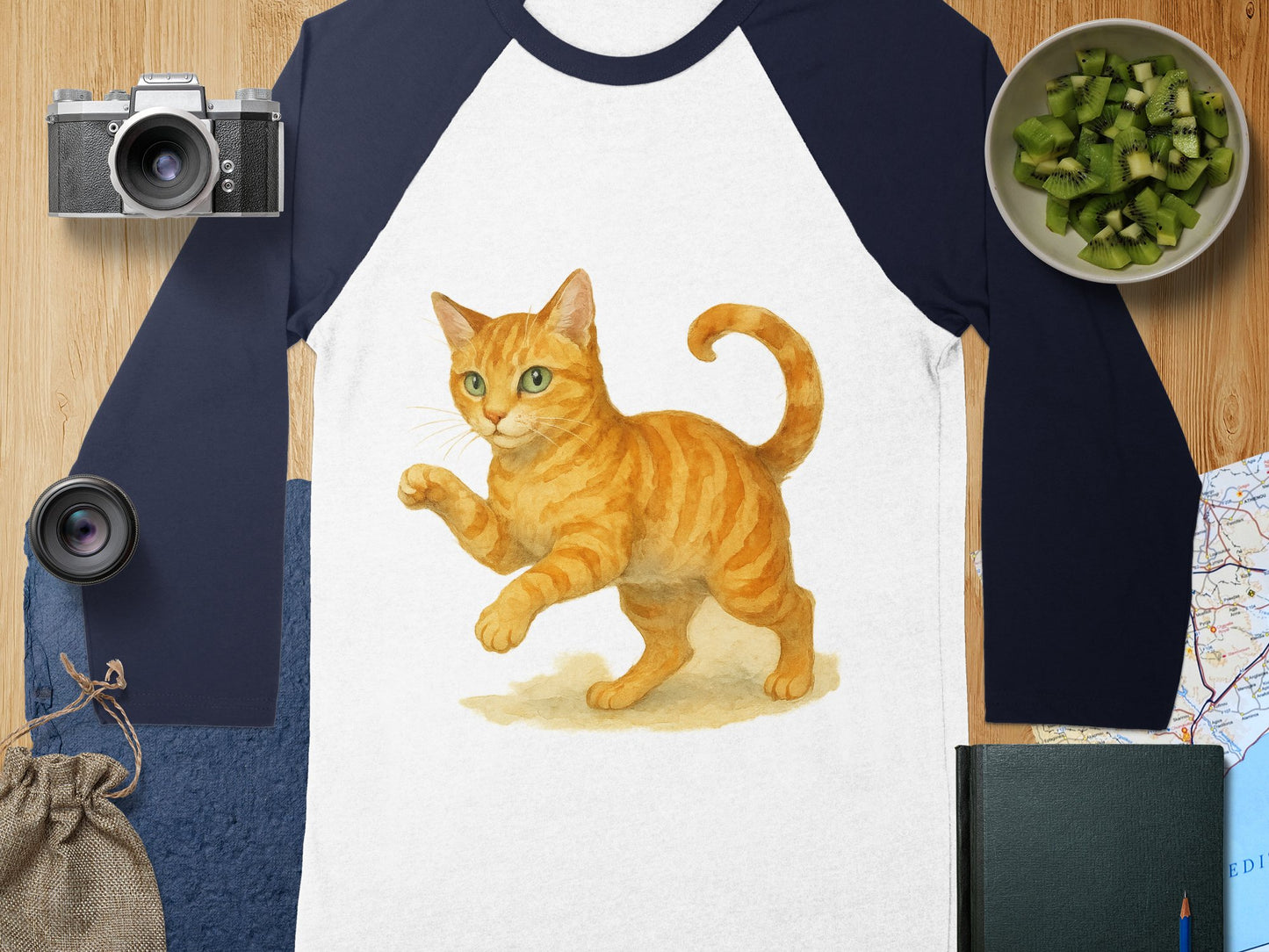 Orange Tabby Cat Artwork on White Long Sleeve Shirt product