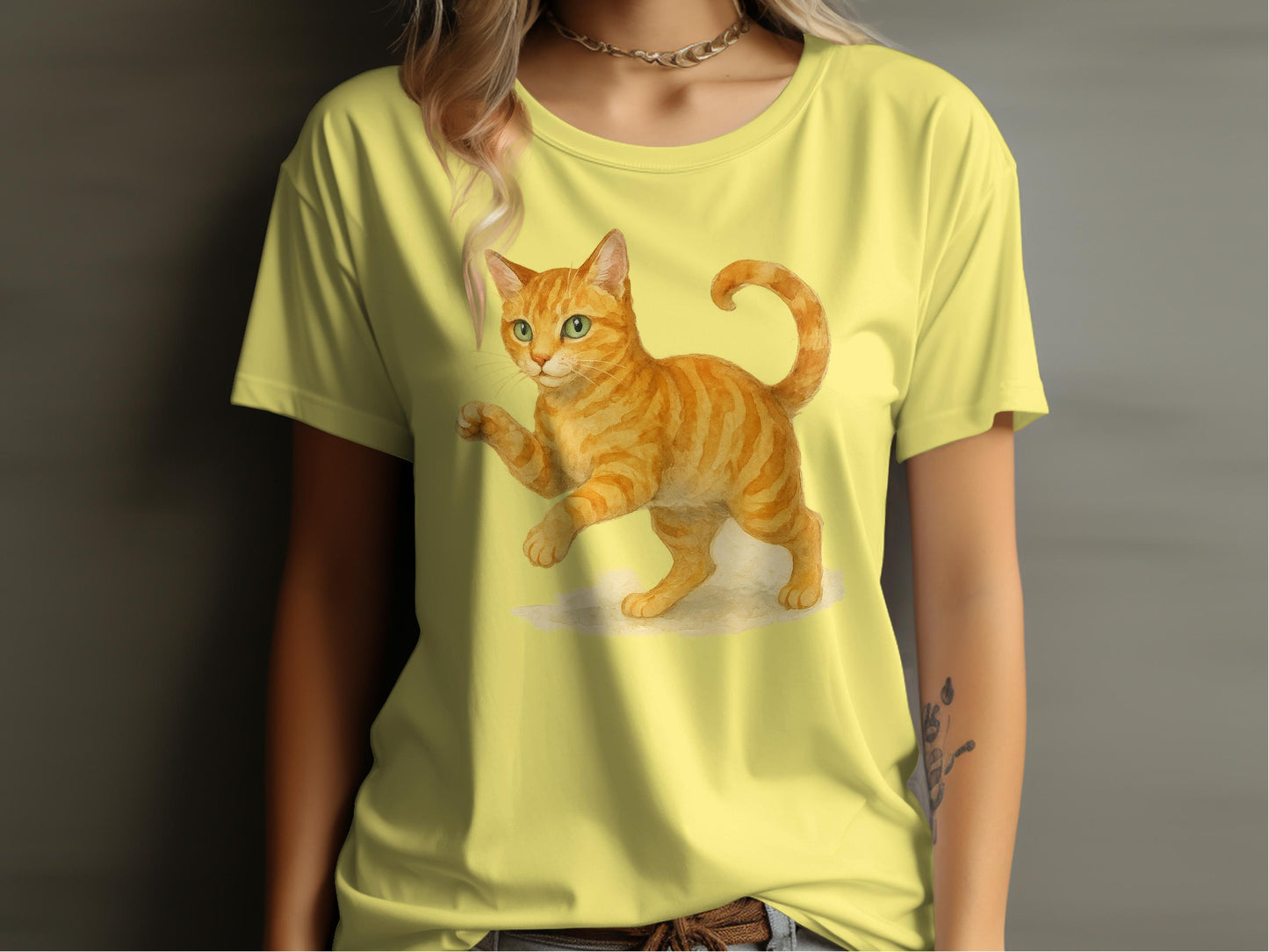 Playful Ginger Cat Artwork on Yellow Shirt product