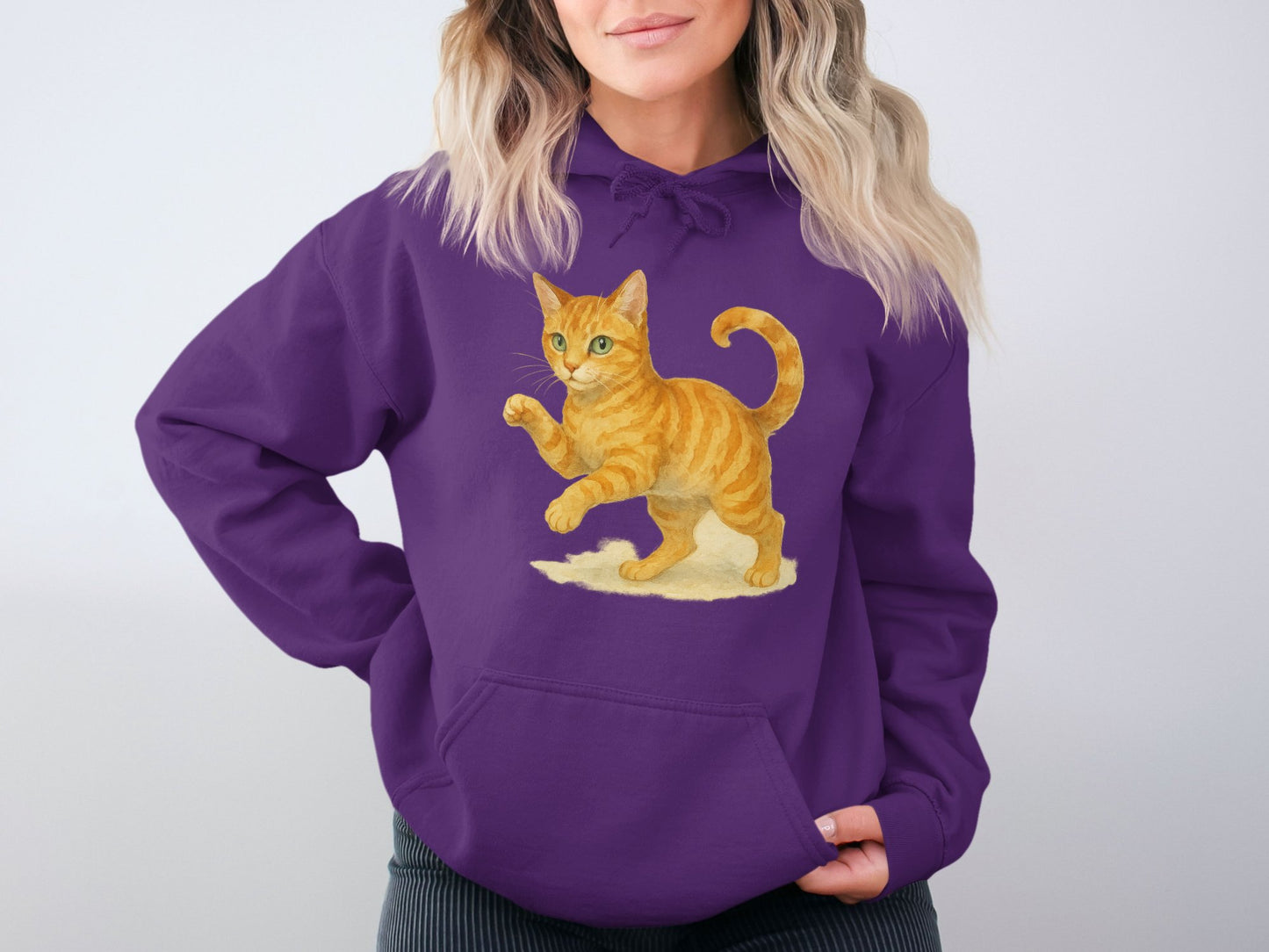 Vibrant Purple Hoodie with Cute Orange Cat Design product