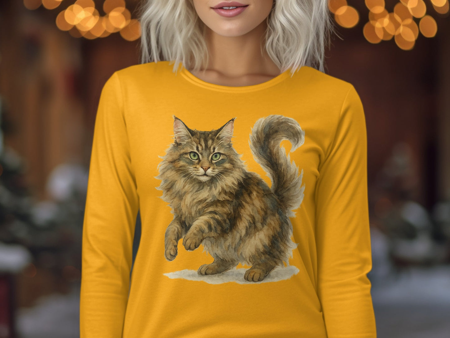 Cute Fluffy Cat Print Long Sleeve Shirt product type