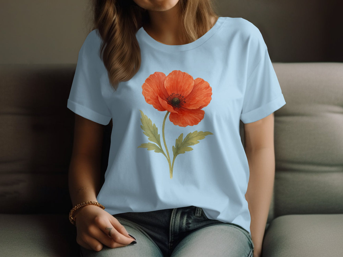 Beautiful Red Flower on Blue Casual T-Shirt product type