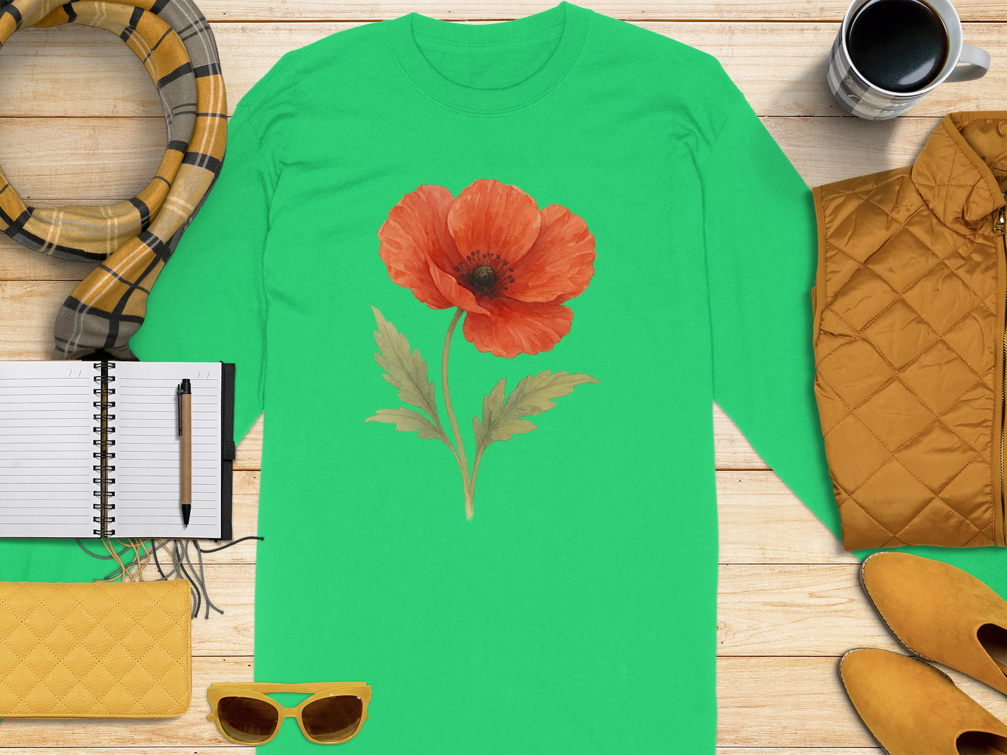 Vibrant Floral Design Green Unisex Long Sleeve Shirt product type
