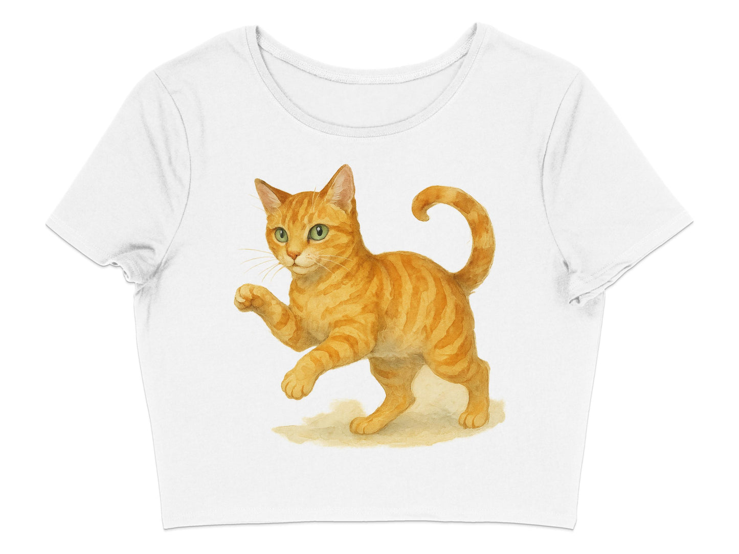 Playful Orange Cat Illustration on White Shirt product