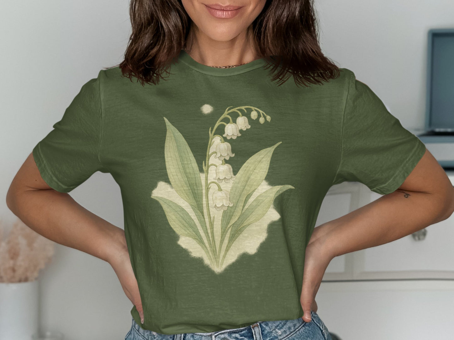 Lily of the Valley Print Green Tee Shirt product type