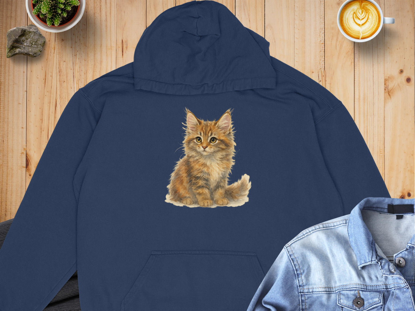 Cute Kitten Print on Blue Comfortable Hoodie product