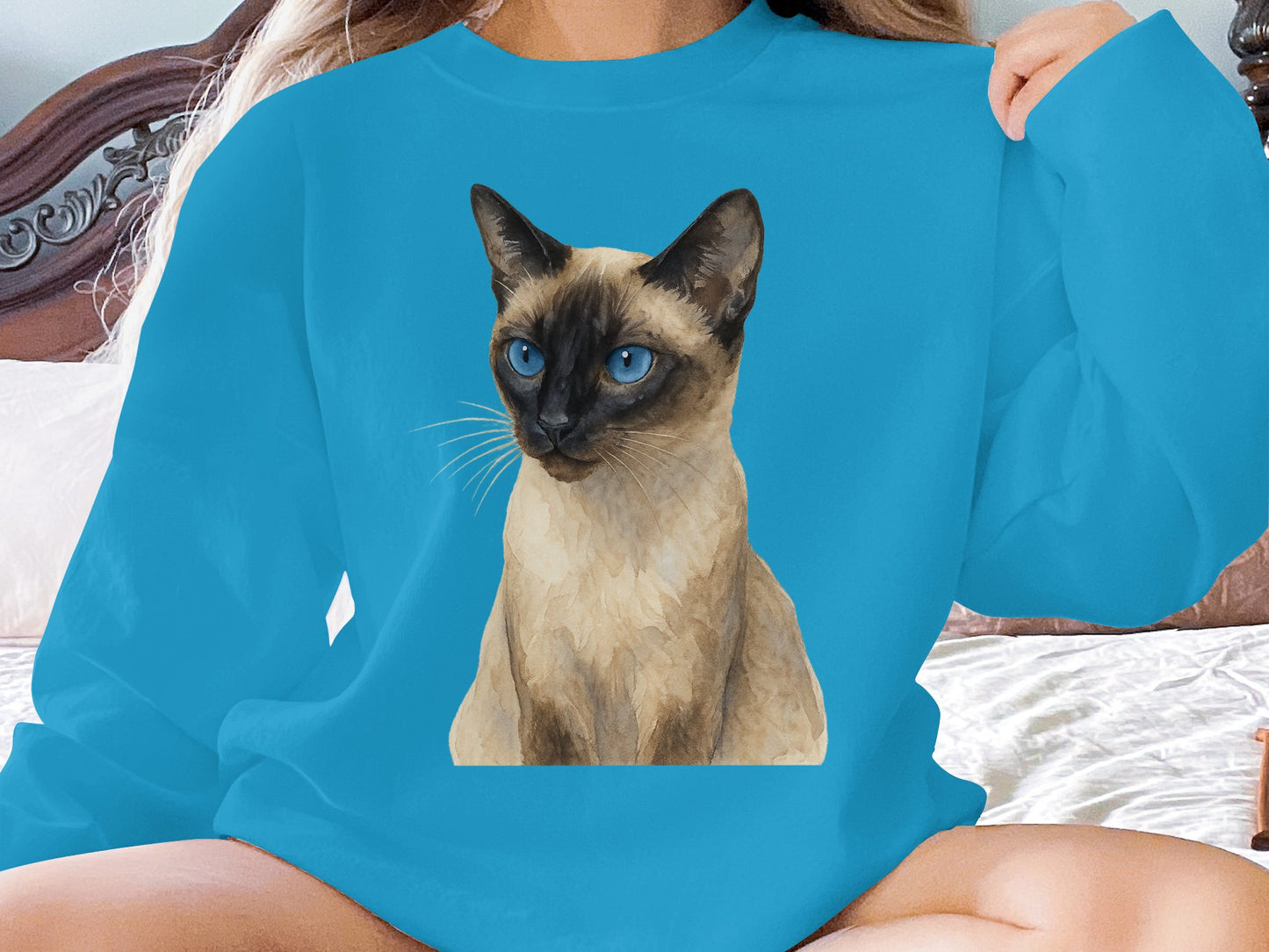 Cute Siamese Cat Graphic on Cozy Blue Sweatshirt product