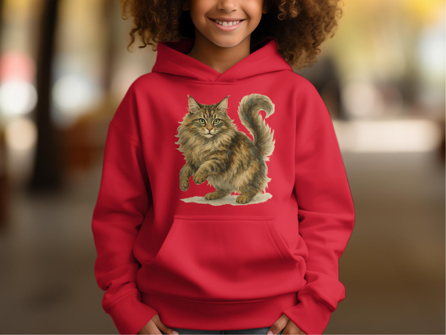 Adorable Cat Print Red Hoodie for Kids product type