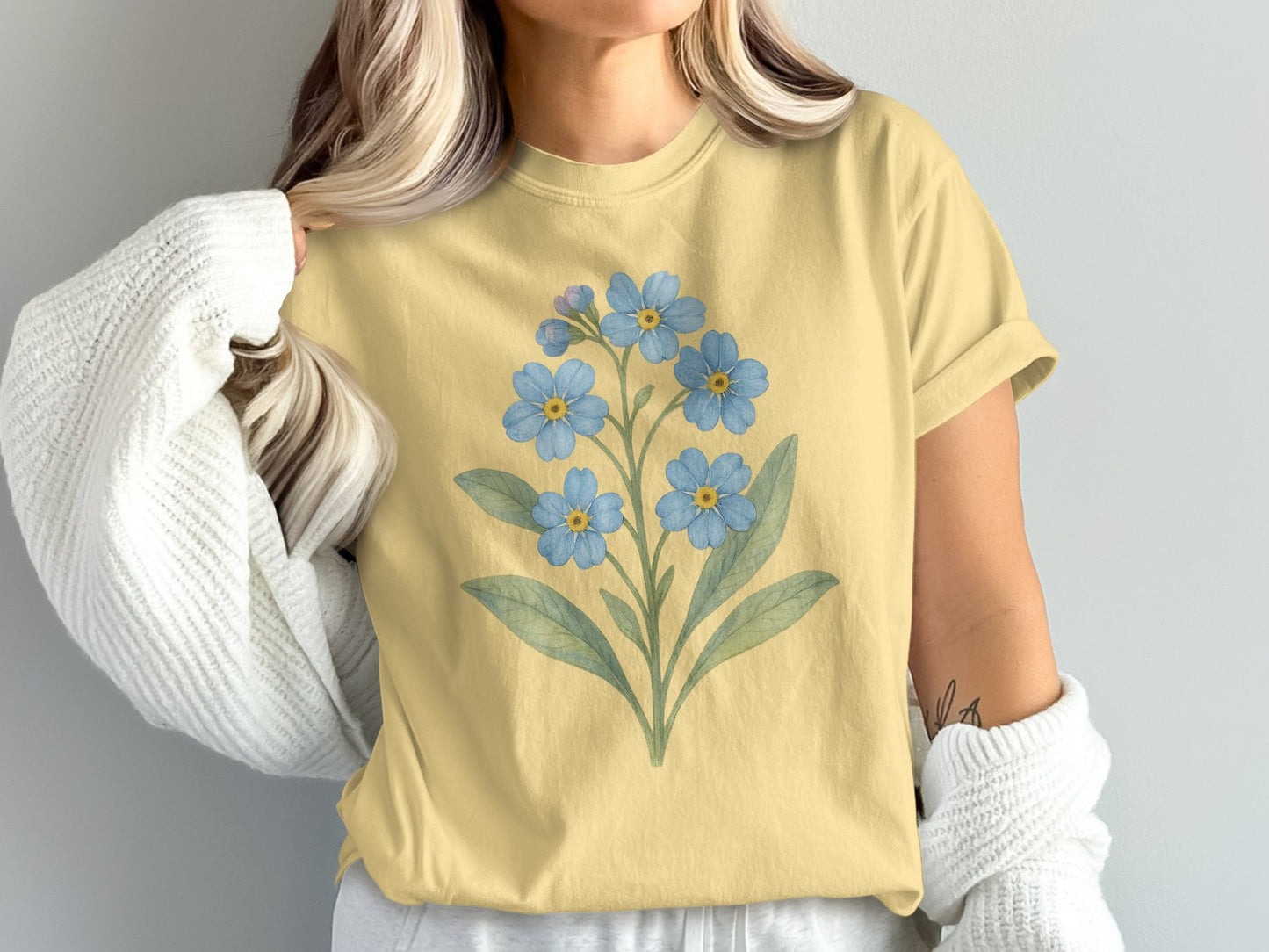 Blue Flower Illustration on Yellow Shirt product type