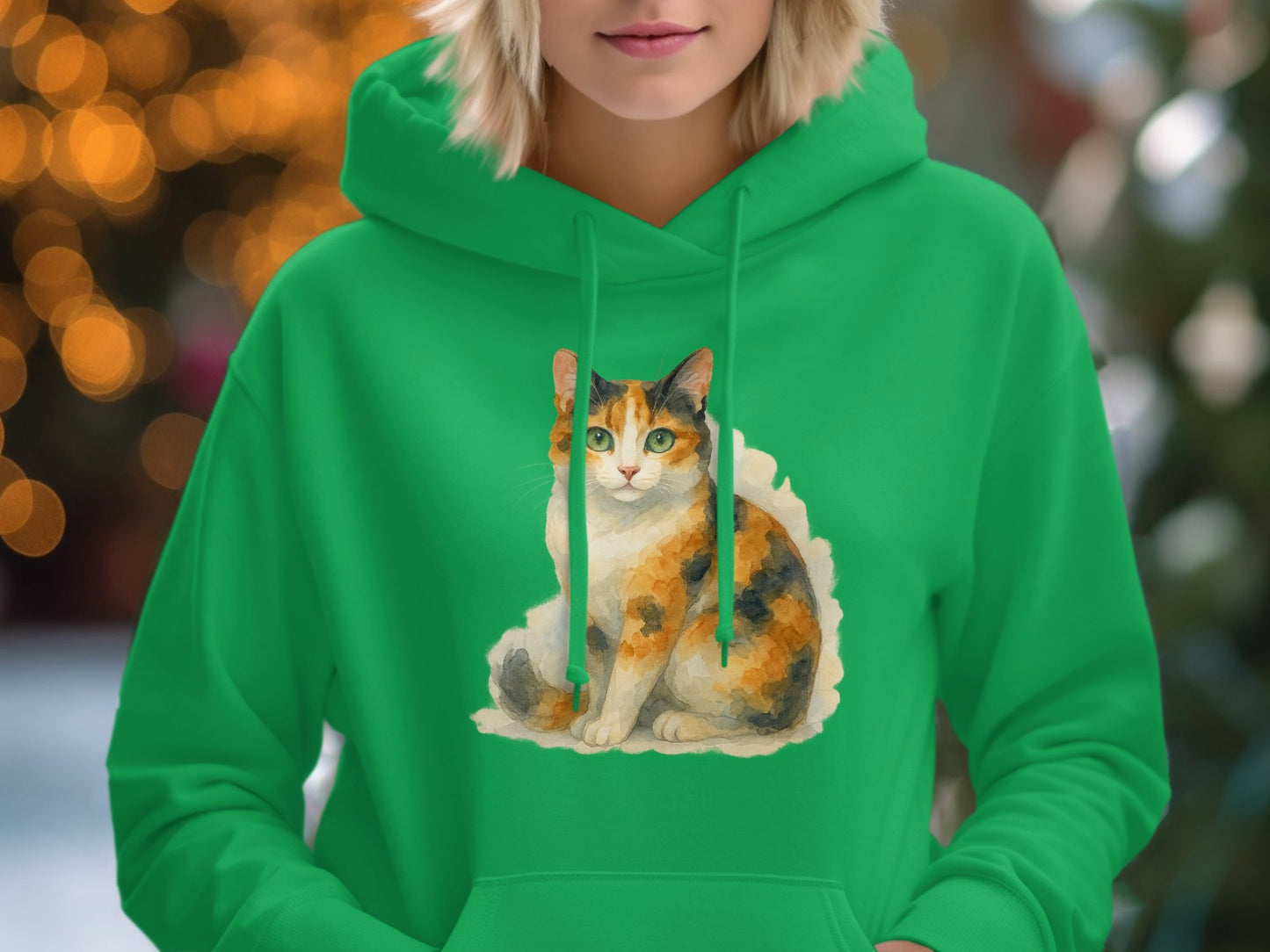 Cozy Green Hoodie with Adorable Cat Print product type