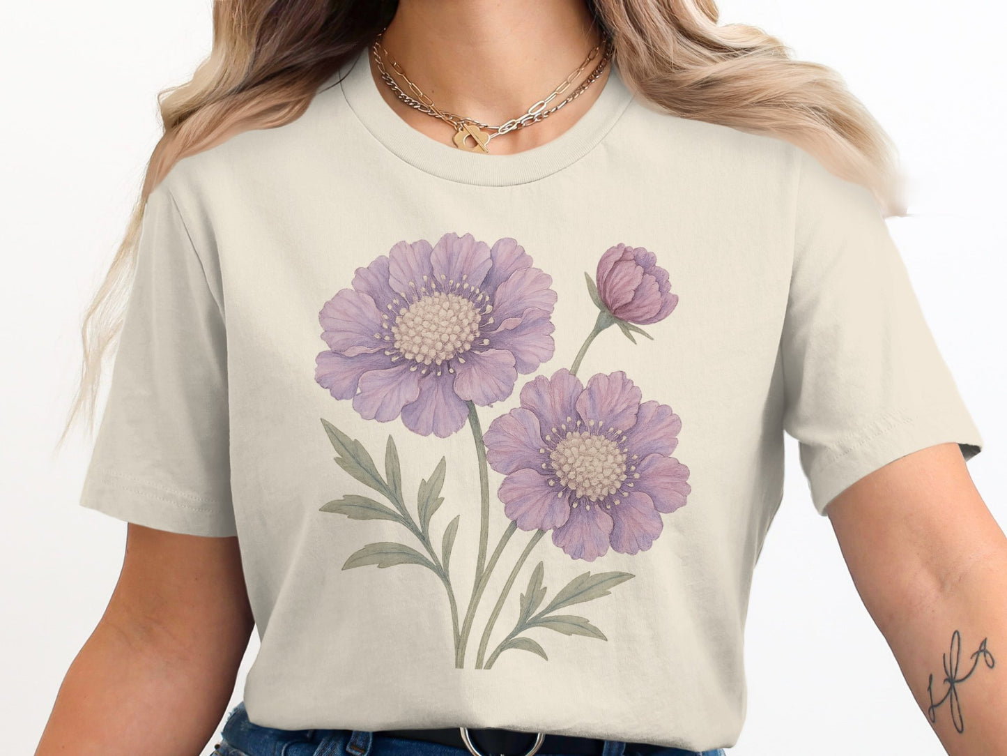 Beautiful Floral Graphic T-Shirt with Purple Flower product type